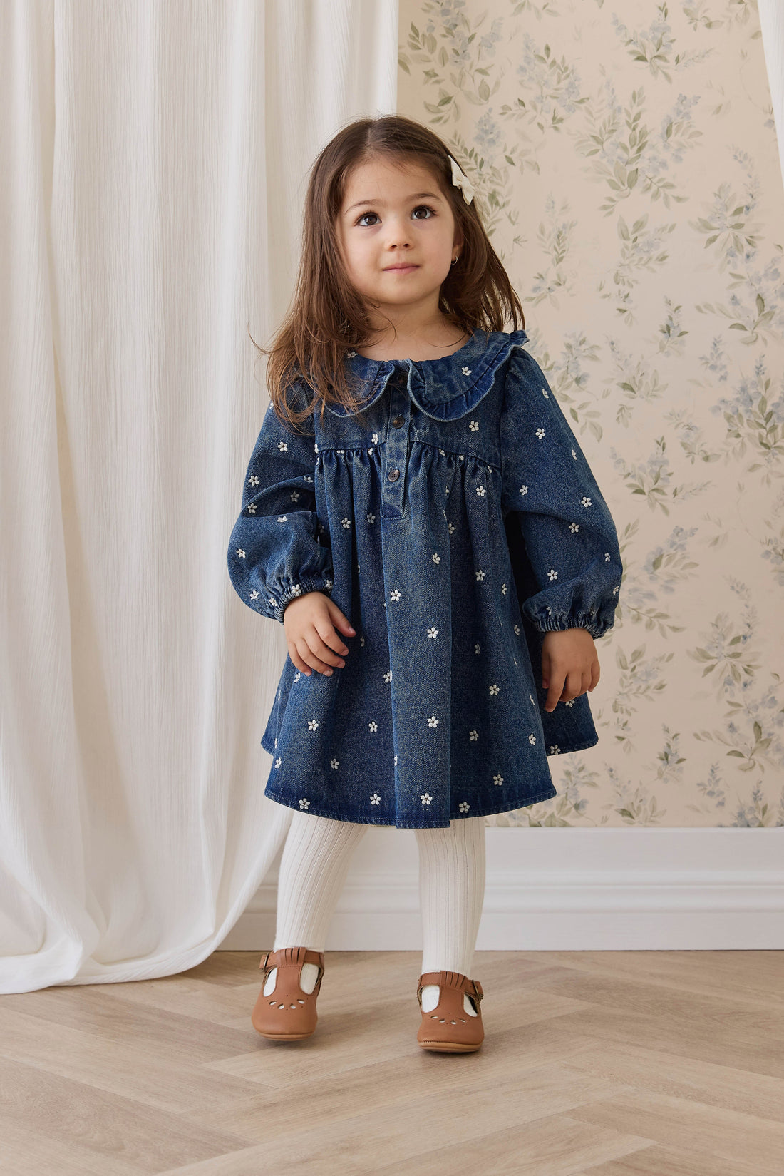 Ira Dress-Josie Floral Denim Childrens Dress from Jamie Kay USA