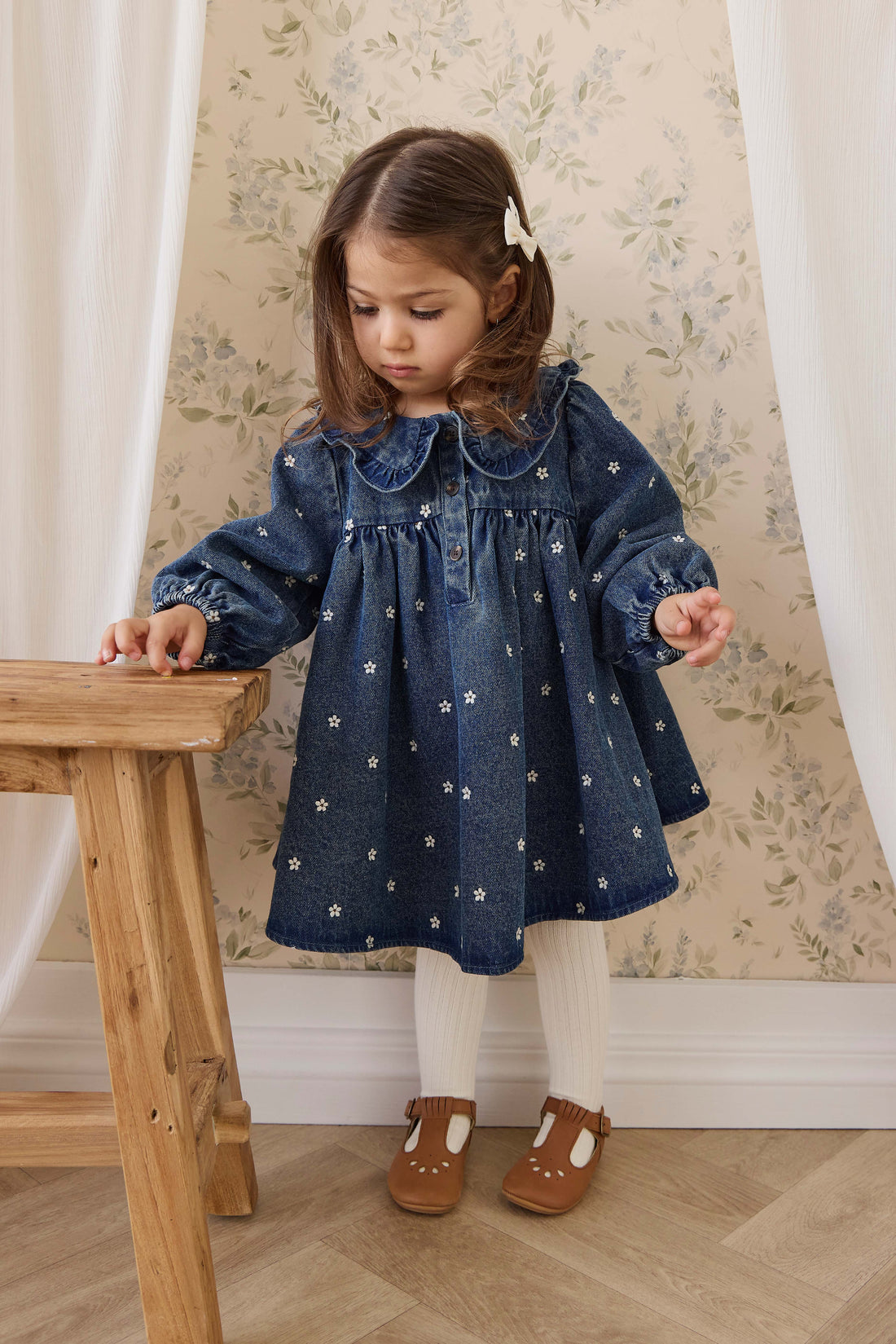 Ira Dress-Josie Floral Denim Childrens Dress from Jamie Kay USA