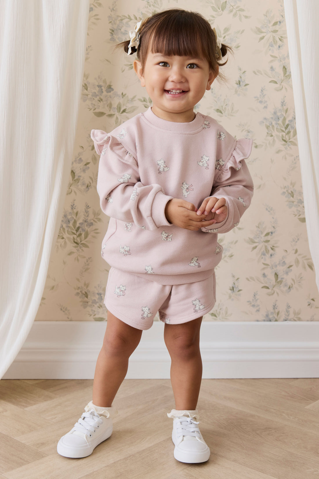 Organic Cotton Etta Short-Bow Kitties Mauve Childrens Shorts from Jamie Kay USA