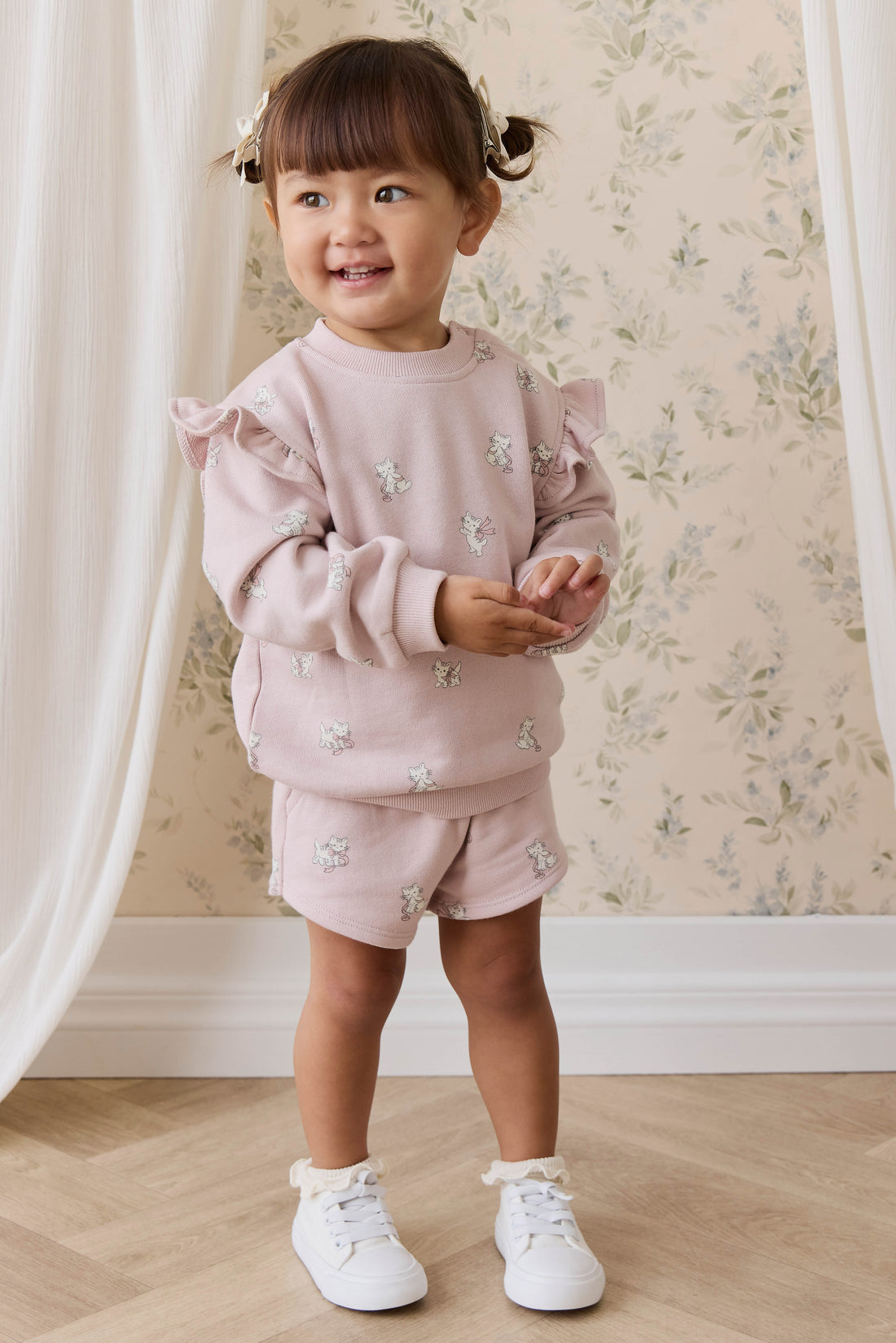 Organic Cotton Etta Short-Bow Kitties Mauve Childrens Shorts from Jamie Kay USA