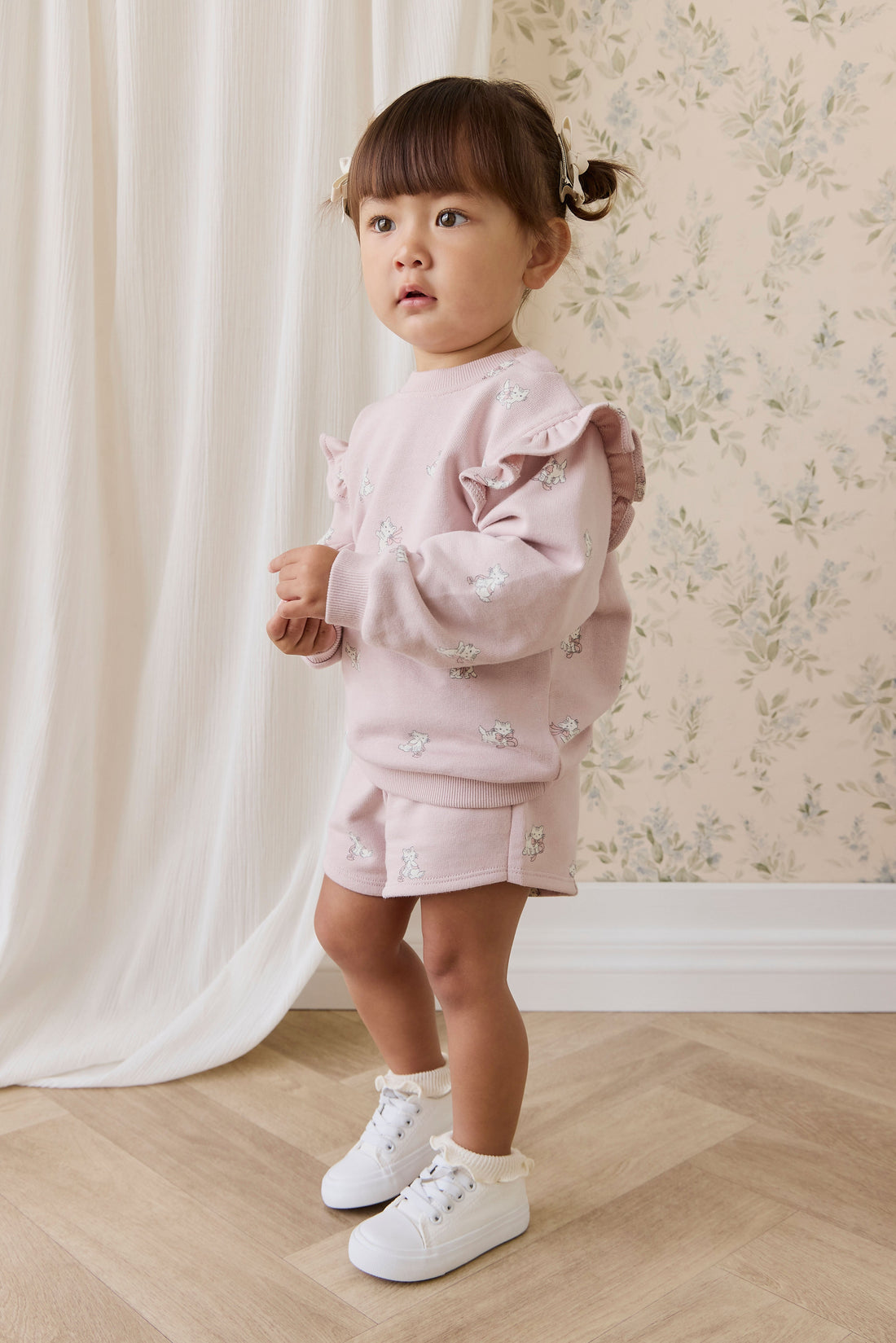Organic Cotton Etta Short-Bow Kitties Mauve Childrens Shorts from Jamie Kay USA