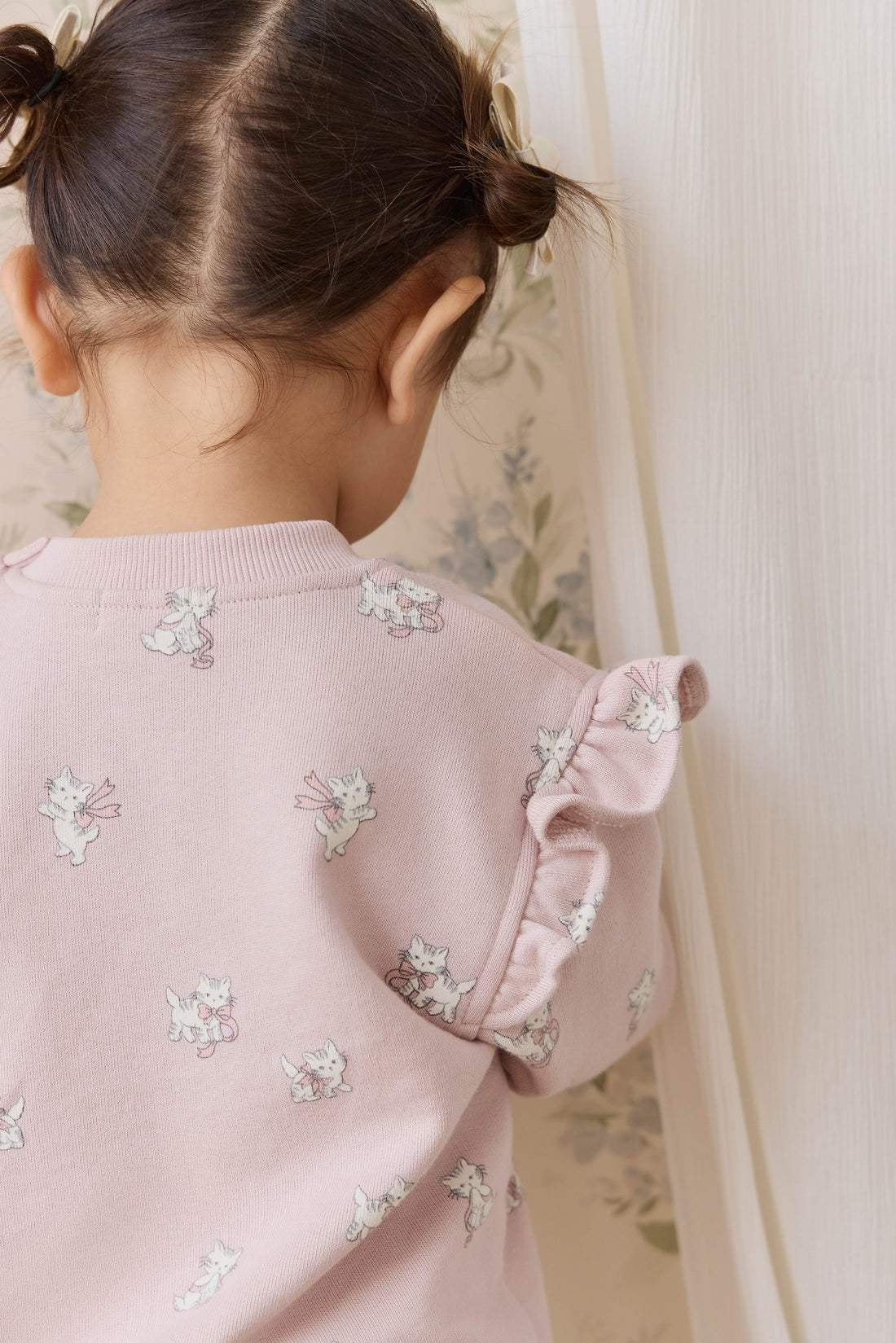 Organic Cotton Maple Sweatshirt-Bow Kitties Mauve Childrens Sweatshirt from Jamie Kay USA