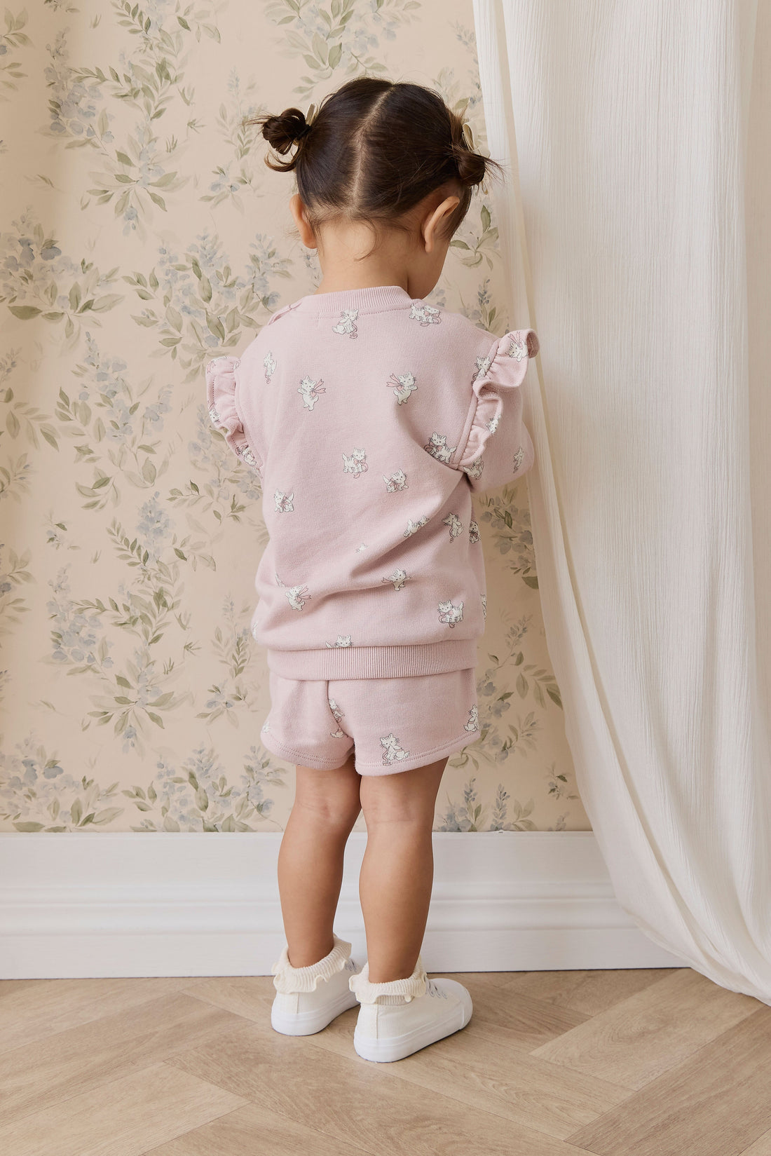 Organic Cotton Etta Short-Bow Kitties Mauve Childrens Shorts from Jamie Kay USA