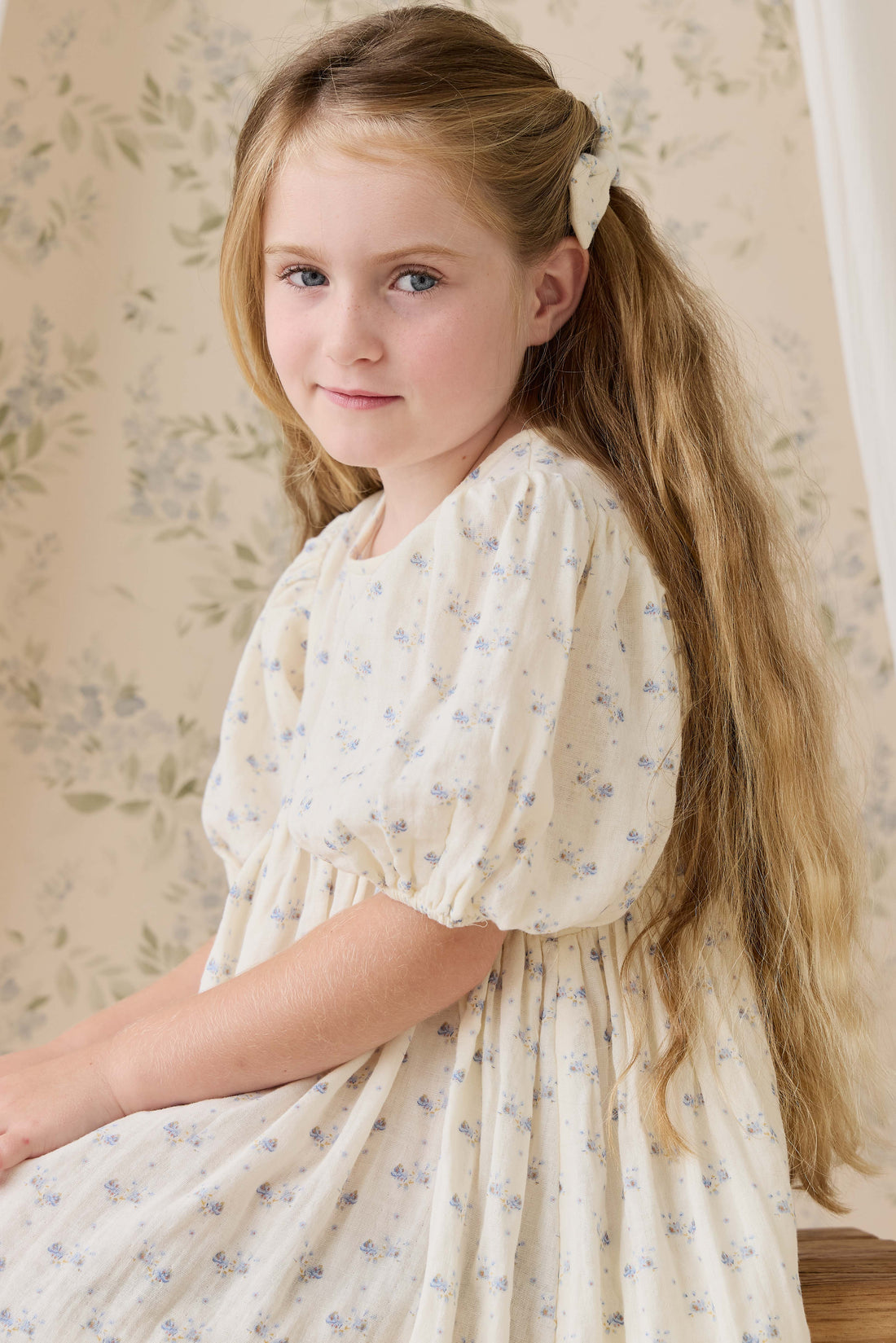 Organic Cotton Muslin Frannie Dress-Molly Blue Childrens Dress from Jamie Kay USA