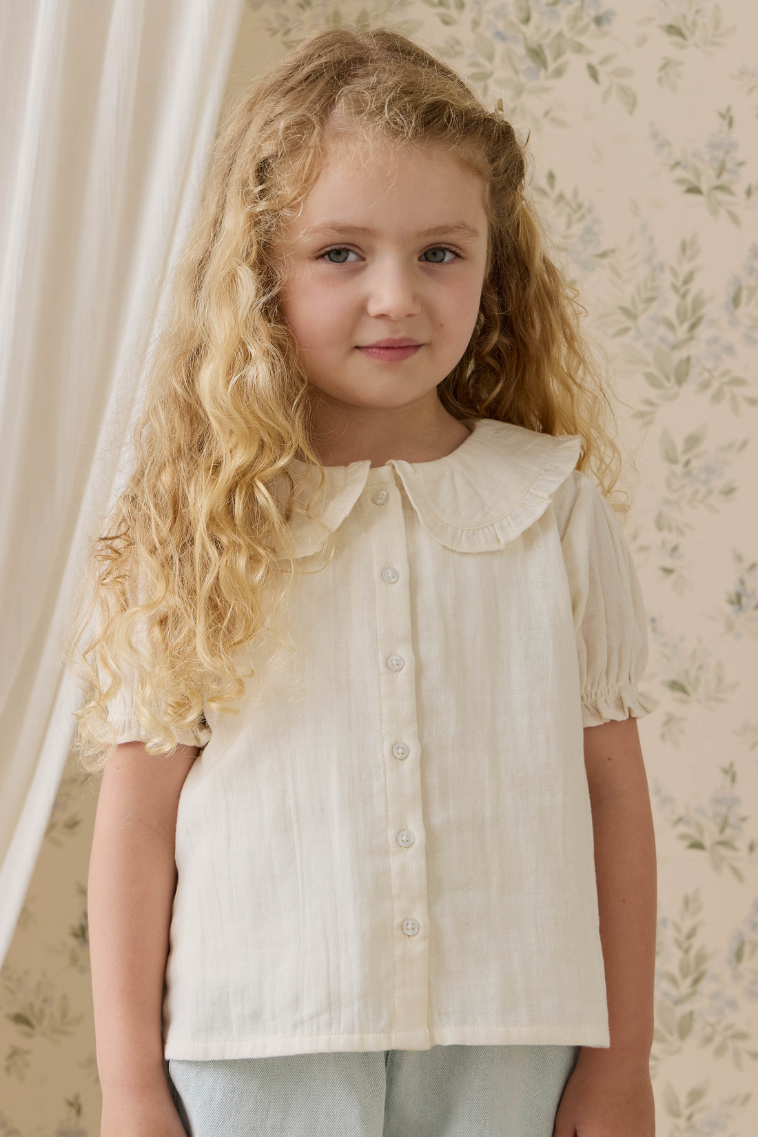 Organic Cotton Muslin Bowie Blouse - Parchment Childrens Top from Jamie Kay USA