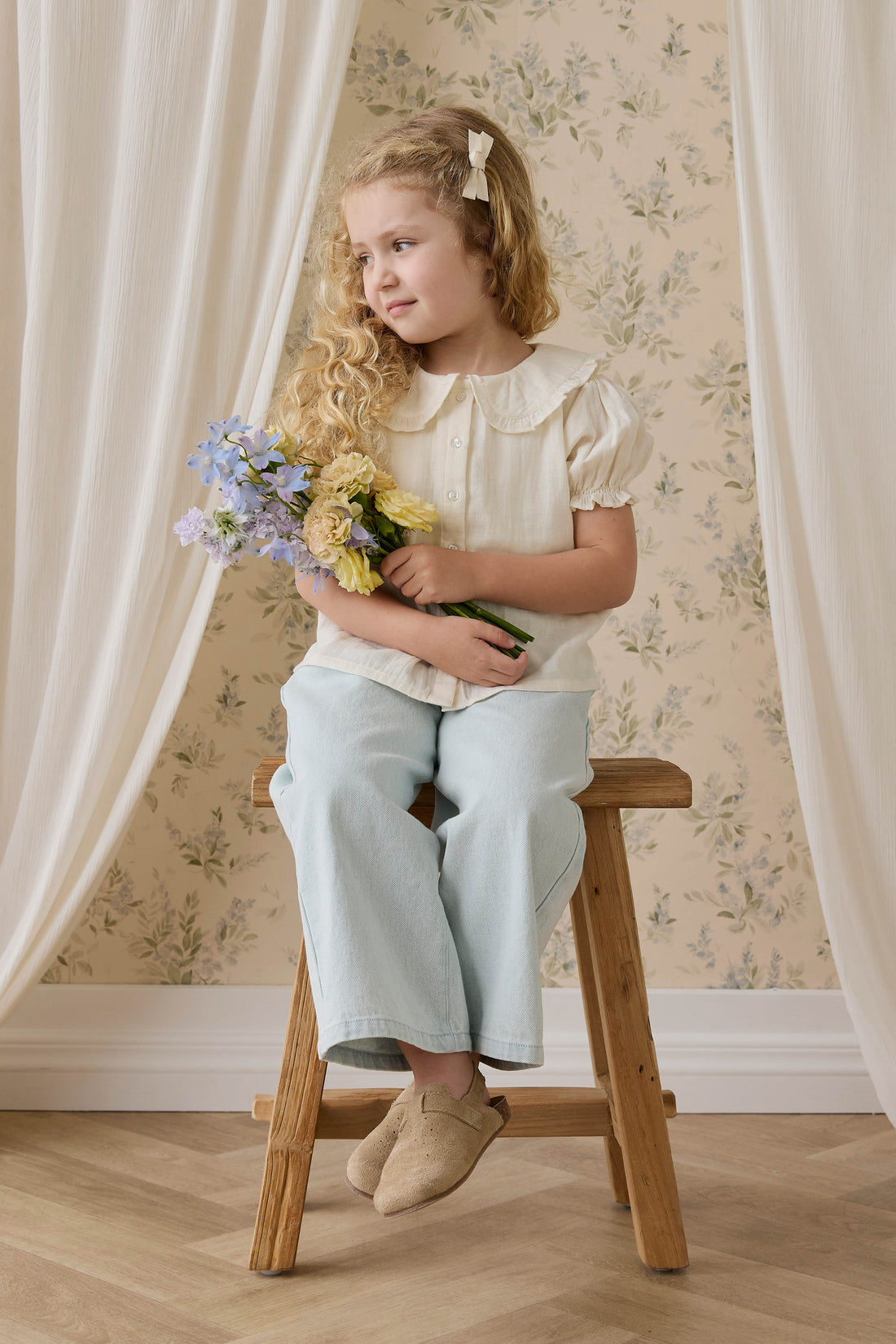 Organic Cotton Muslin Bowie Blouse - Parchment Childrens Top from Jamie Kay USA