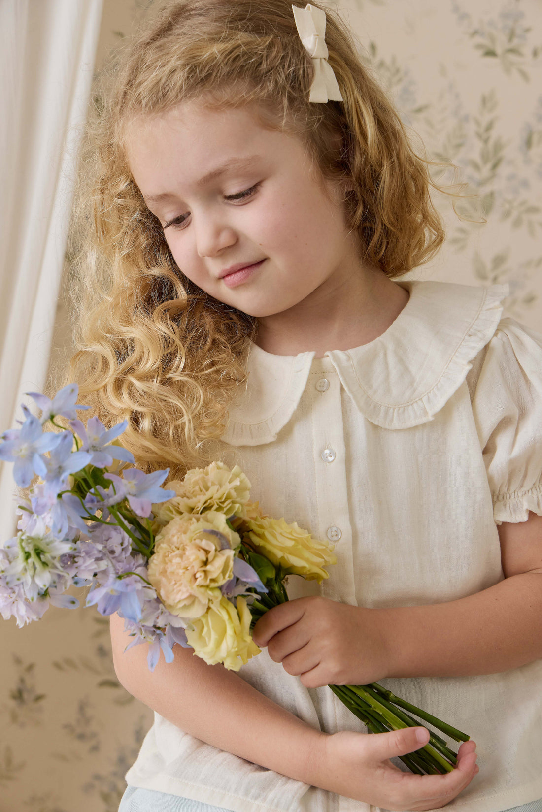 Organic Cotton Muslin Bowie Blouse - Parchment Childrens Top from Jamie Kay USA
