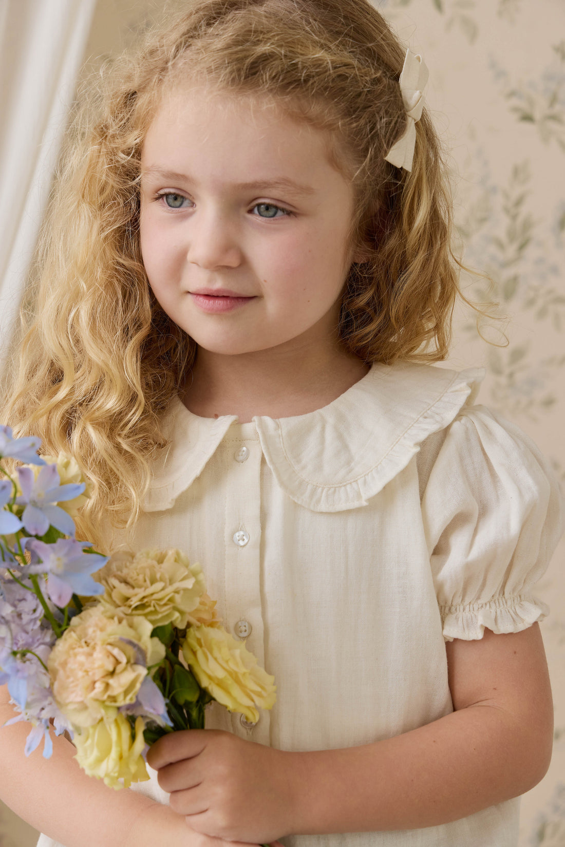 Organic Cotton Muslin Bowie Blouse - Parchment Childrens Top from Jamie Kay USA