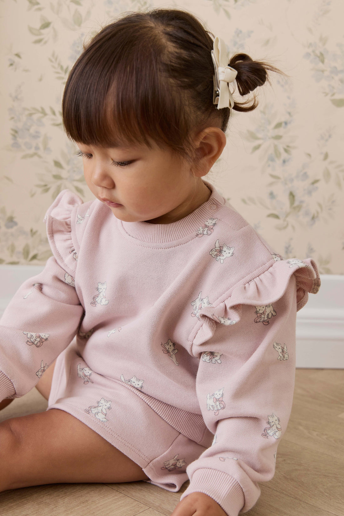 Organic Cotton Etta Short-Bow Kitties Mauve Childrens Shorts from Jamie Kay USA