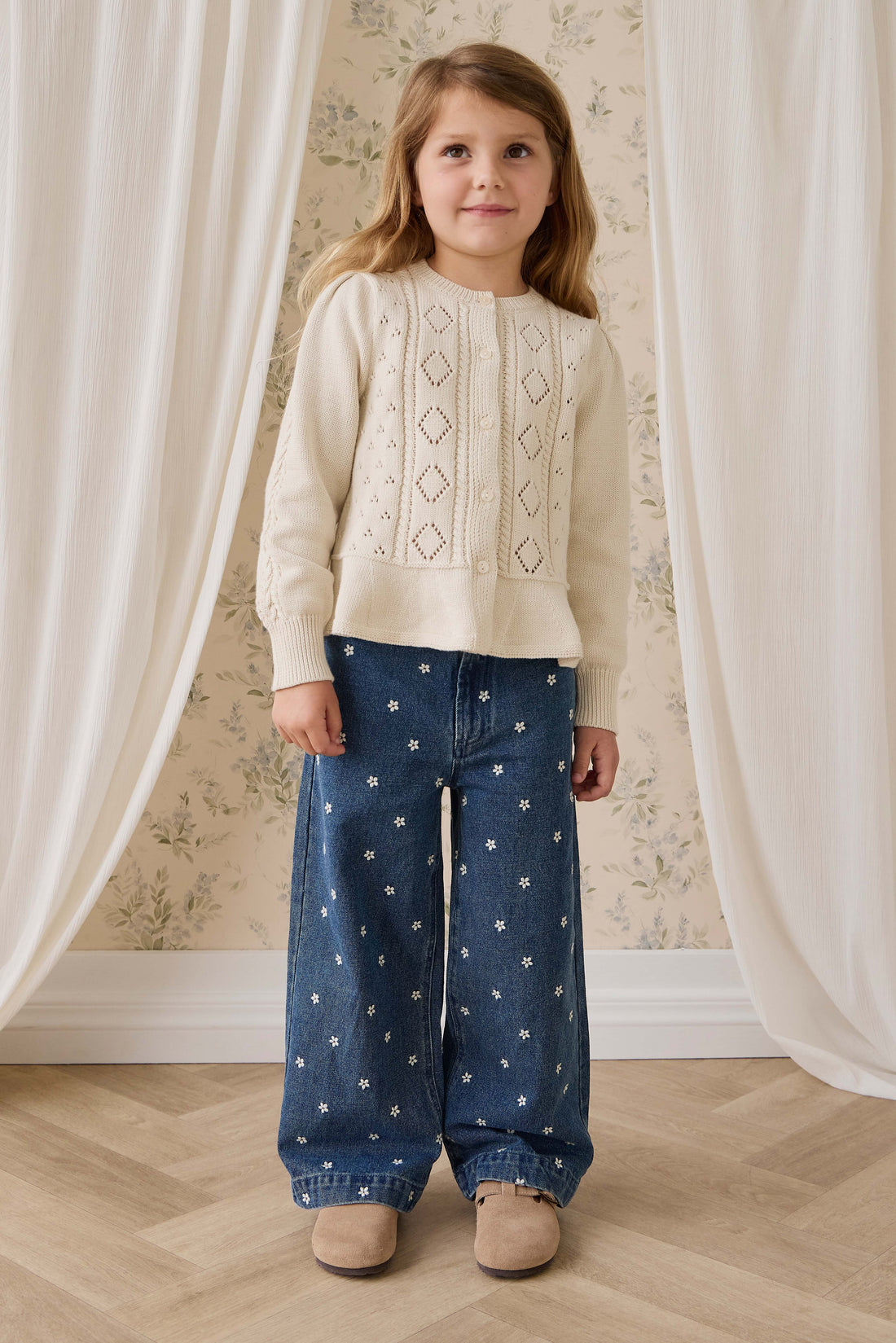 Amandine Pant-Josie Floral Denim Childrens Pant from Jamie Kay USA
