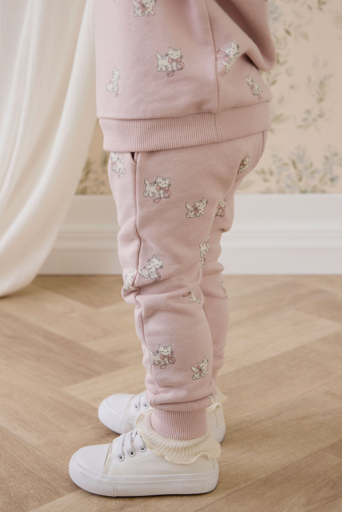 Organic Cotton Morgan Track Pant-Bow Kitties Mauve Childrens Pant from Jamie Kay USA