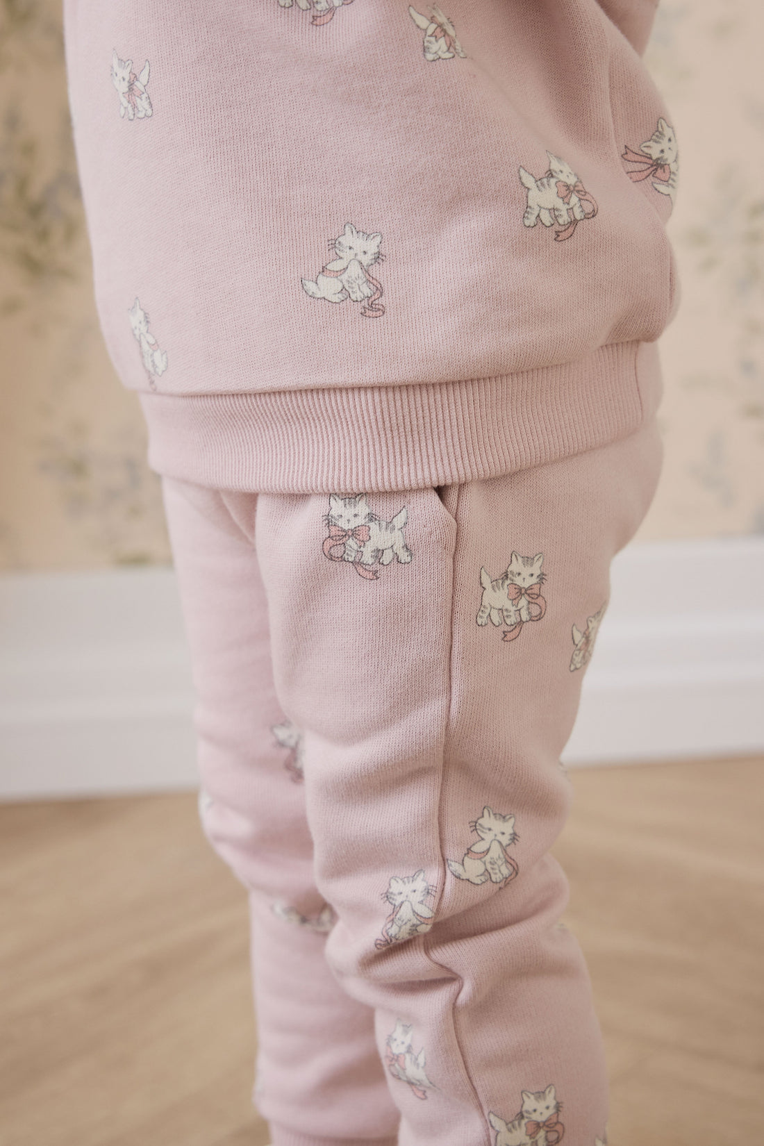 Organic Cotton Morgan Track Pant-Bow Kitties Mauve Childrens Pant from Jamie Kay USA