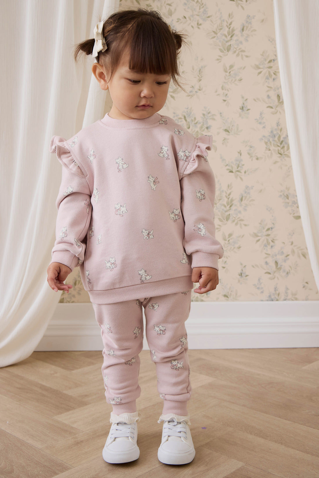Organic Cotton Morgan Track Pant-Bow Kitties Mauve Childrens Pant from Jamie Kay USA