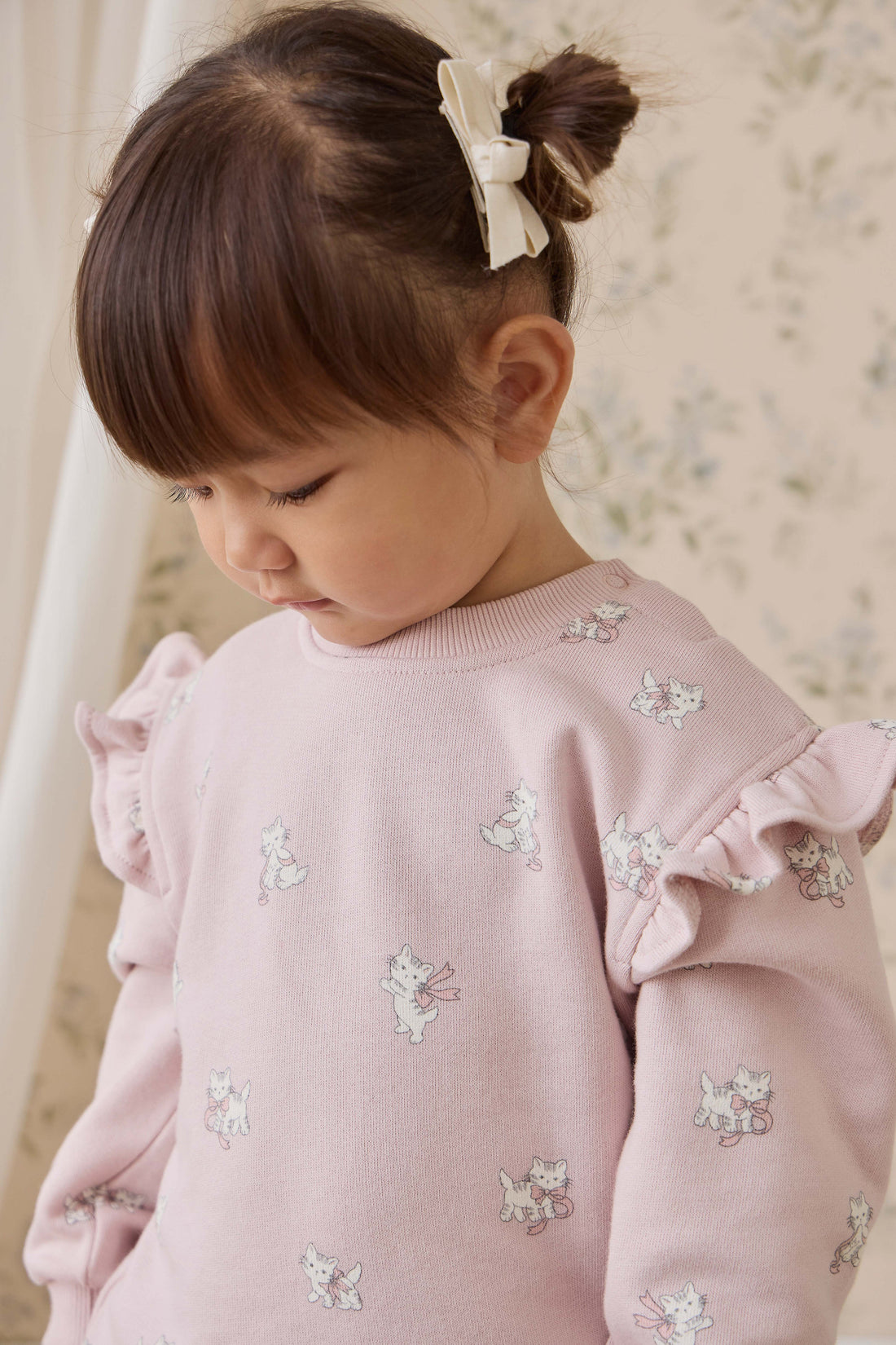 Organic Cotton Maple Sweatshirt-Bow Kitties Mauve Childrens Sweatshirt from Jamie Kay USA