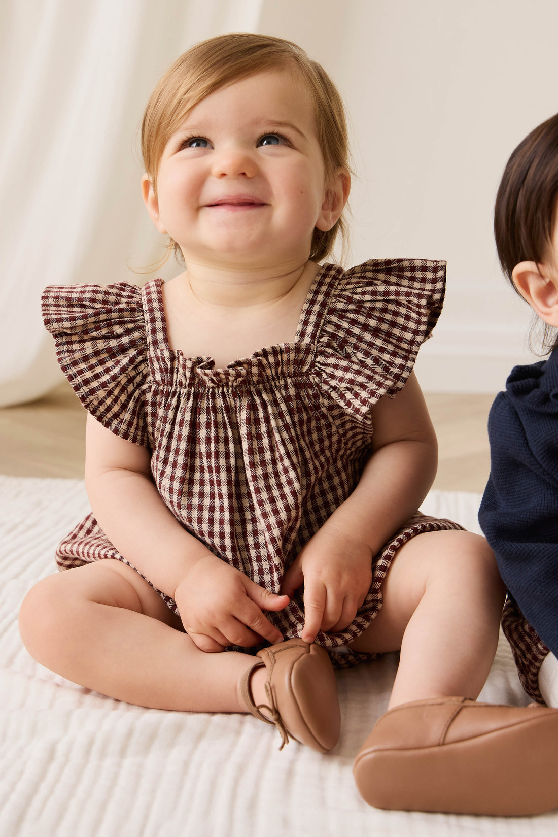 Organic Cotton Harriet Playsuit - Cinnamon Gingham Childrens Playsuit from Jamie Kay USA
