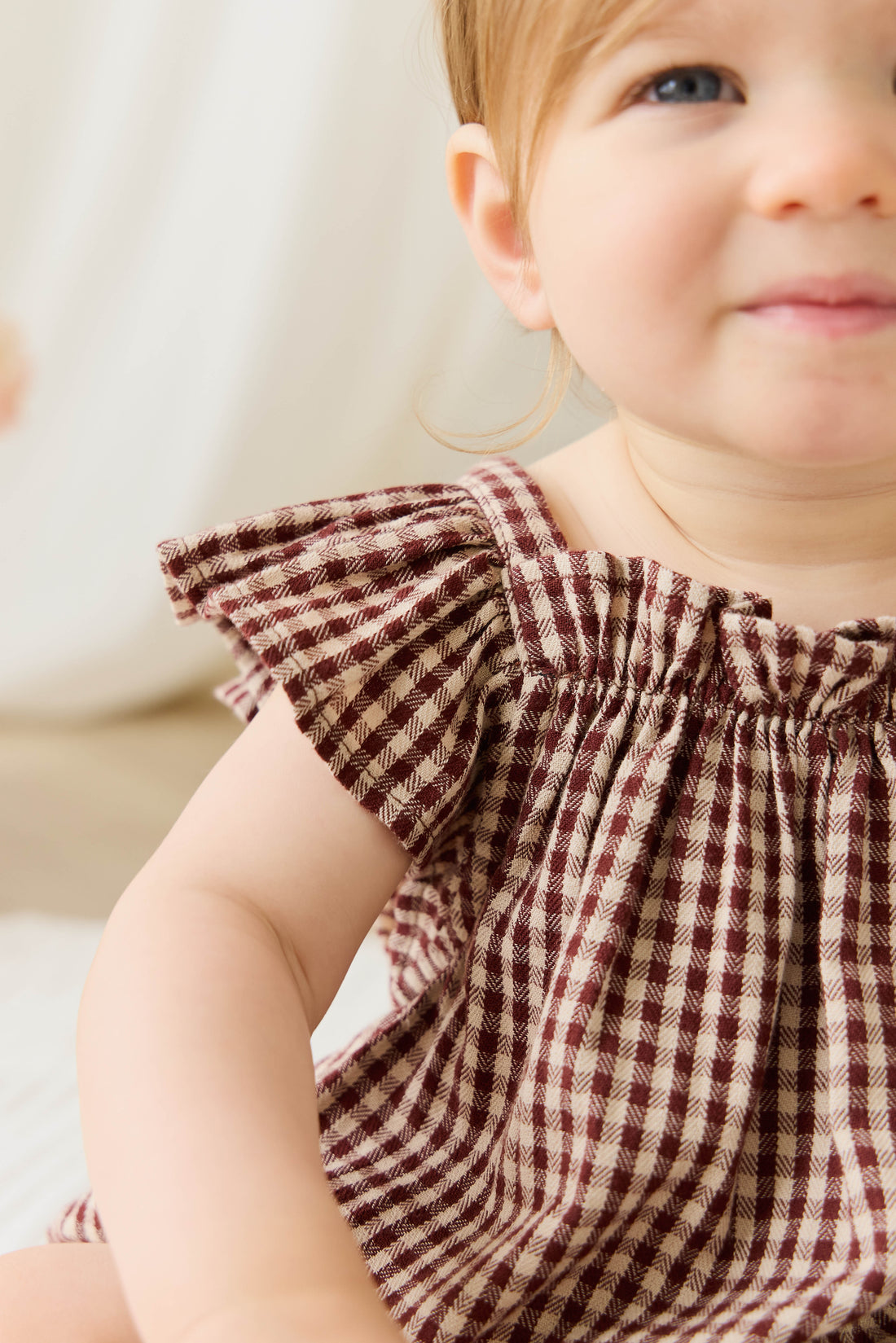 Organic Cotton Harriet Playsuit - Cinnamon Gingham Childrens Playsuit from Jamie Kay USA