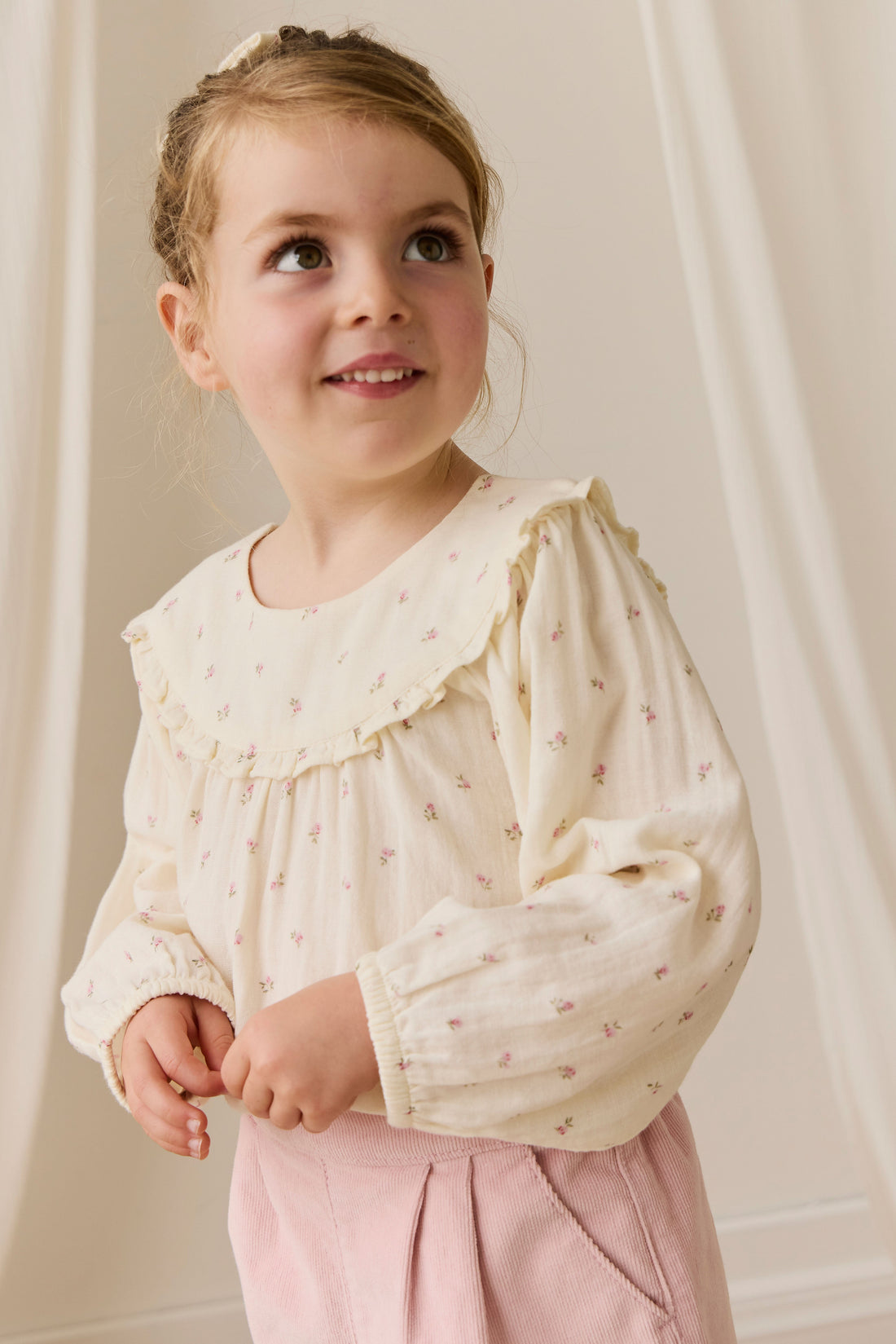 Organic Cotton Muslin Amira Blouse - Willow Rose Childrens Top from Jamie Kay USA