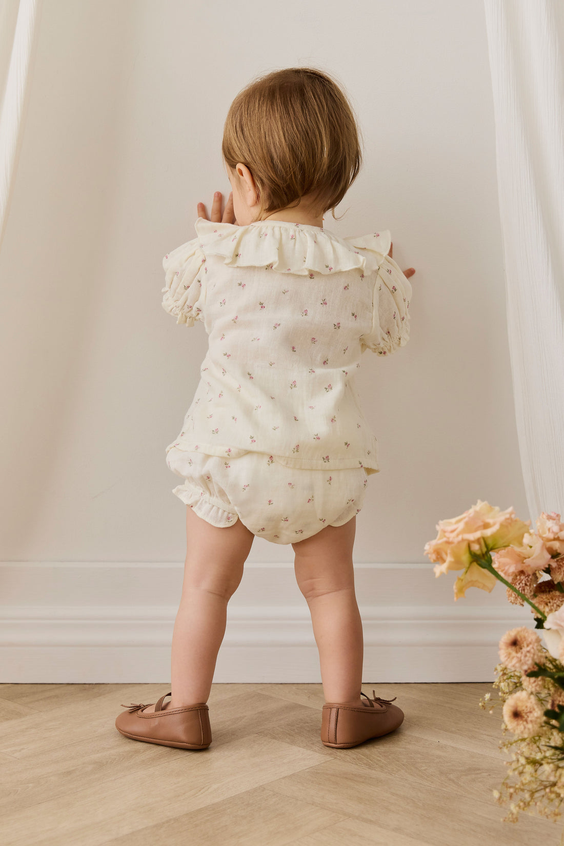 Organic Cotton Muslin Frill Bloomer - Willow Rose Childrens Bloomer from Jamie Kay USA