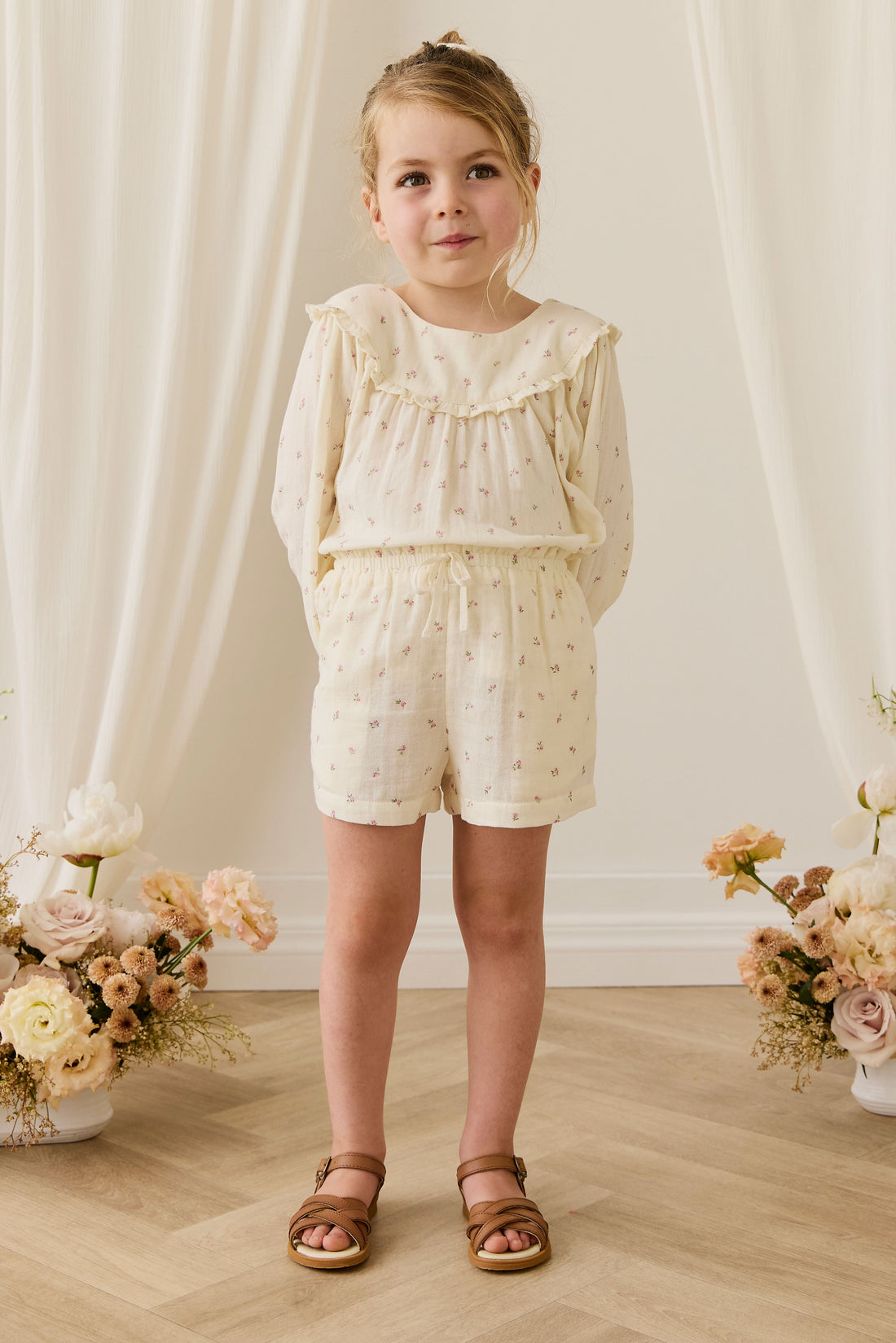 Organic Cotton Muslin Selah Short - Willow Rose Childrens Shorts from Jamie Kay USA