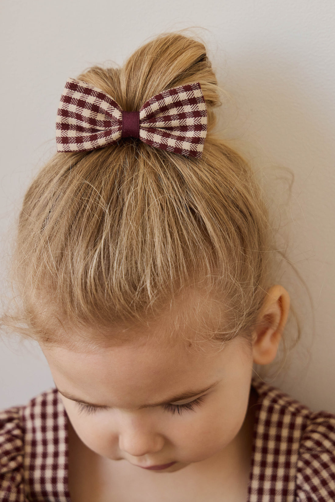 Organic Cotton Desiree Bow - Cinnamon Gingham Childrens Bow from Jamie Kay USA