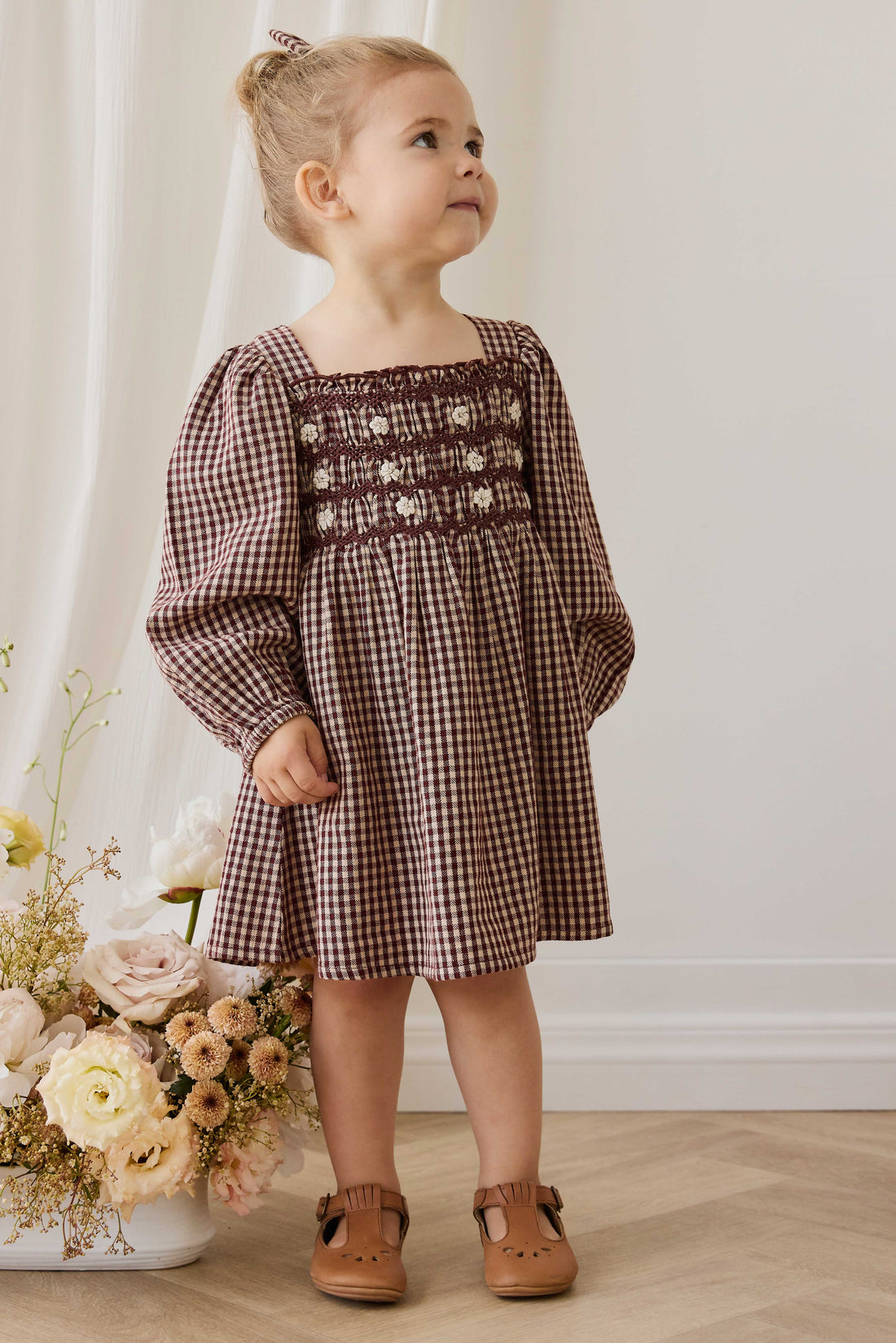 Organic Cotton Cecile Dress - Cinnamon Gingham Childrens Dress from Jamie Kay USA