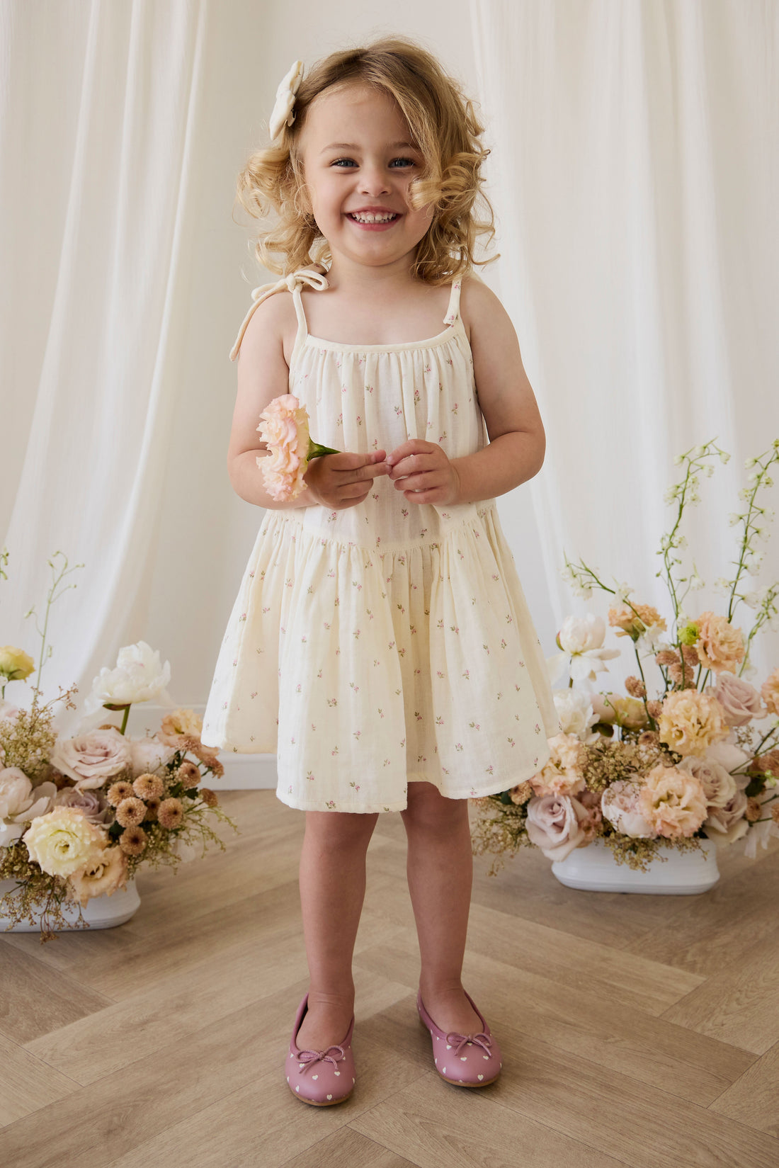 Organic Cotton Muslin Winnie Dress - Willow Rose 6-12M