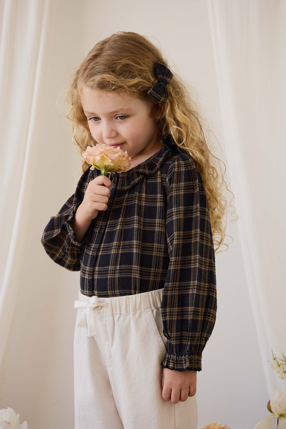 Organic Cotton Desiree Bow - Woodland Check Childrens Hair Accessories from Jamie Kay USA