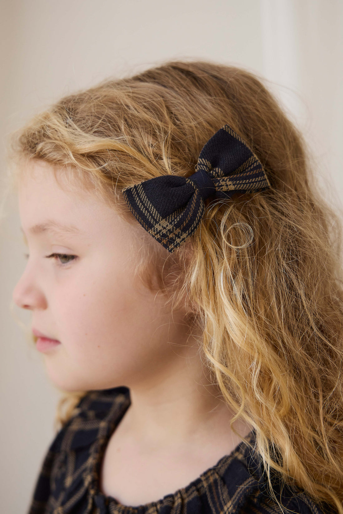 Organic Cotton Desiree Bow - Woodland Check Childrens Hair Accessories from Jamie Kay USA