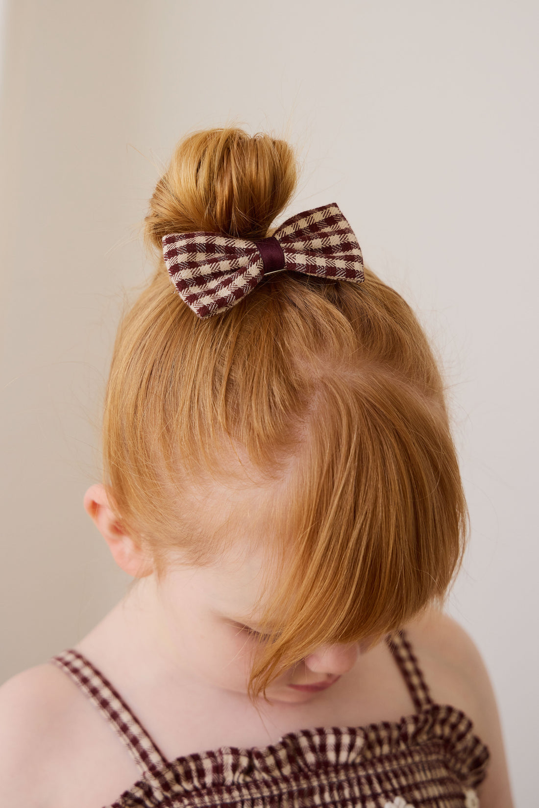 Organic Cotton Desiree Bow - Cinnamon Gingham Childrens Bow from Jamie Kay USA