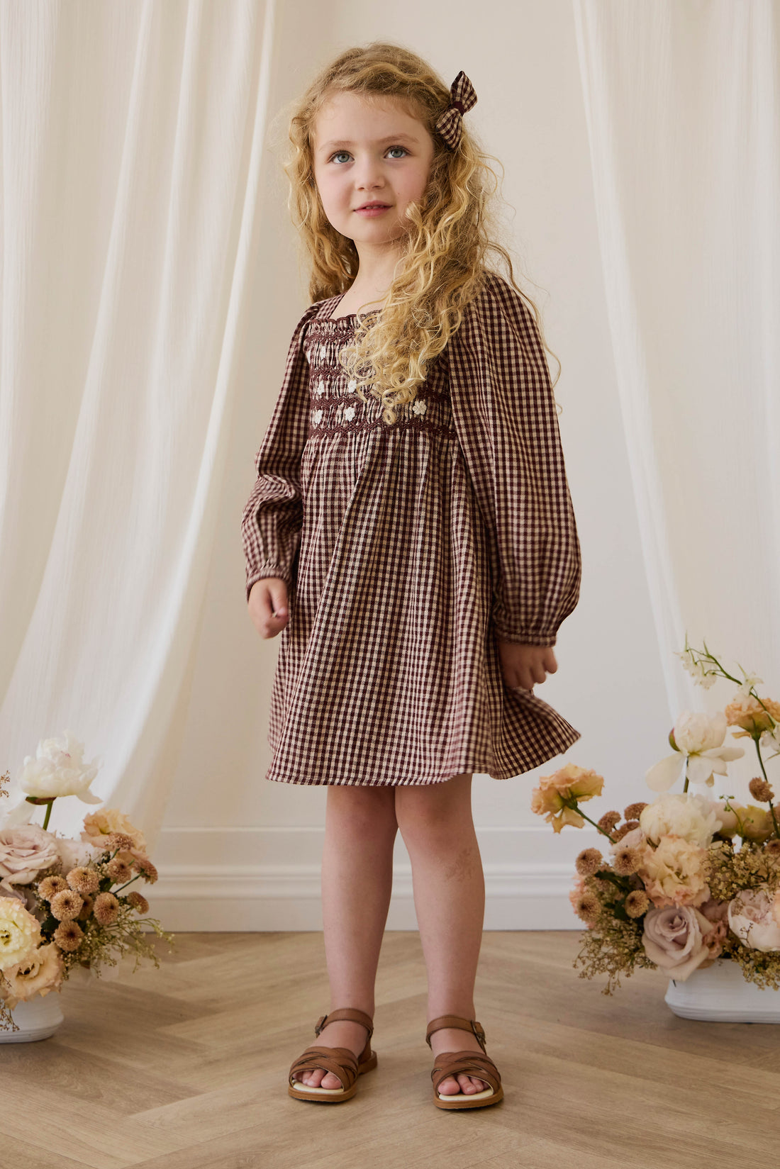 Organic Cotton Cecile Dress - Cinnamon Gingham Childrens Dress from Jamie Kay USA