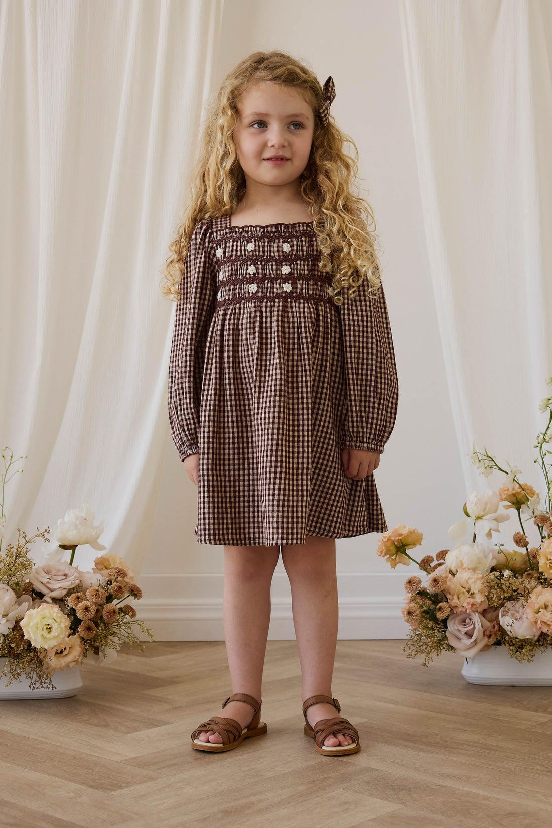Organic Cotton Cecile Dress - Cinnamon Gingham Childrens Dress from Jamie Kay USA
