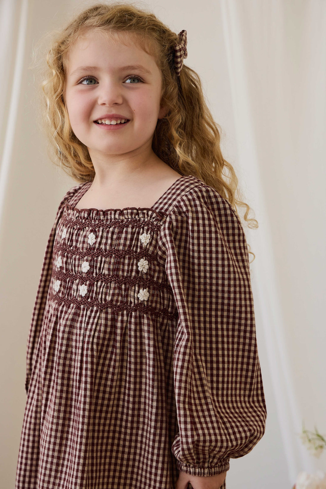 Organic Cotton Cecile Dress - Cinnamon Gingham Childrens Dress from Jamie Kay USA