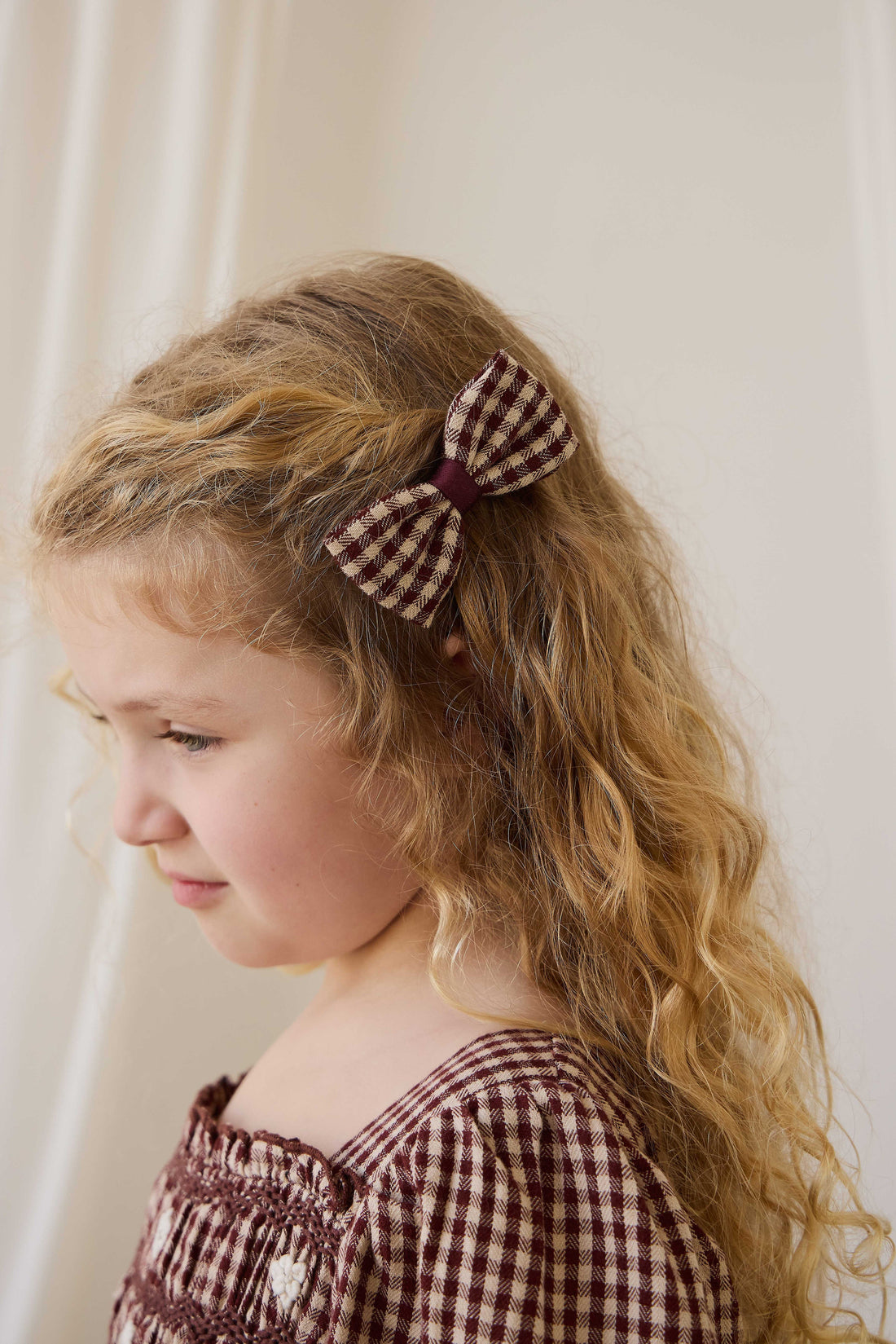 Organic Cotton Desiree Bow - Cinnamon Gingham Childrens Bow from Jamie Kay USA