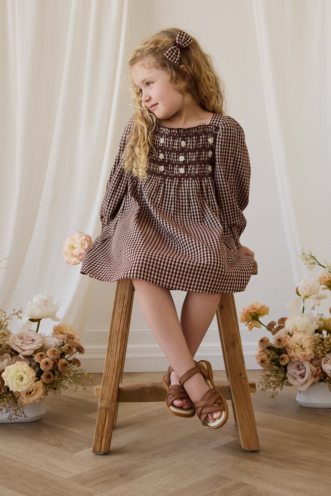 Organic Cotton Cecile Dress - Cinnamon Gingham Childrens Dress from Jamie Kay USA