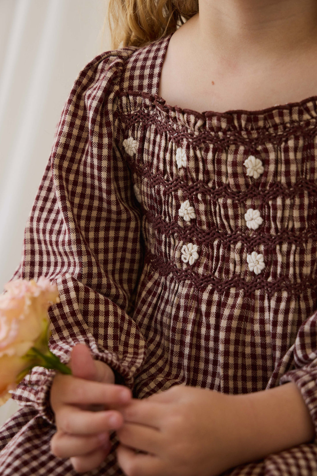 Organic Cotton Cecile Dress - Cinnamon Gingham Childrens Dress from Jamie Kay USA