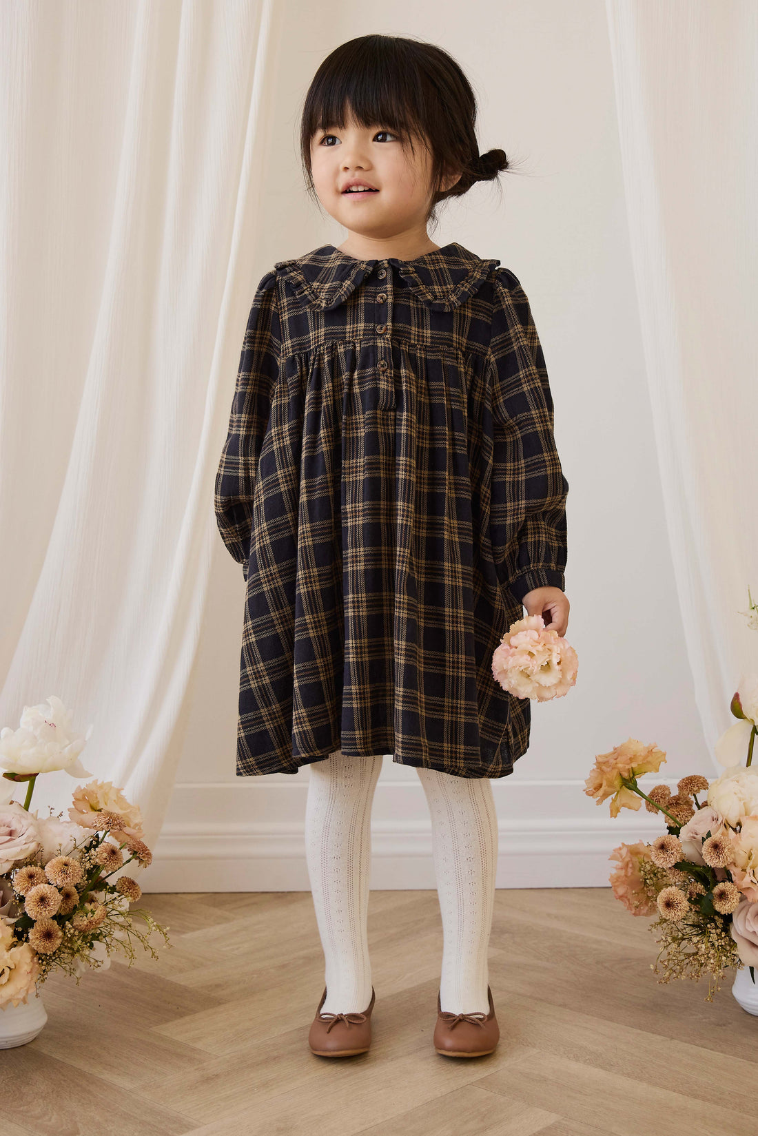 Organic Cotton Ira Dress - Woodland Check Childrens Dress from Jamie Kay USA