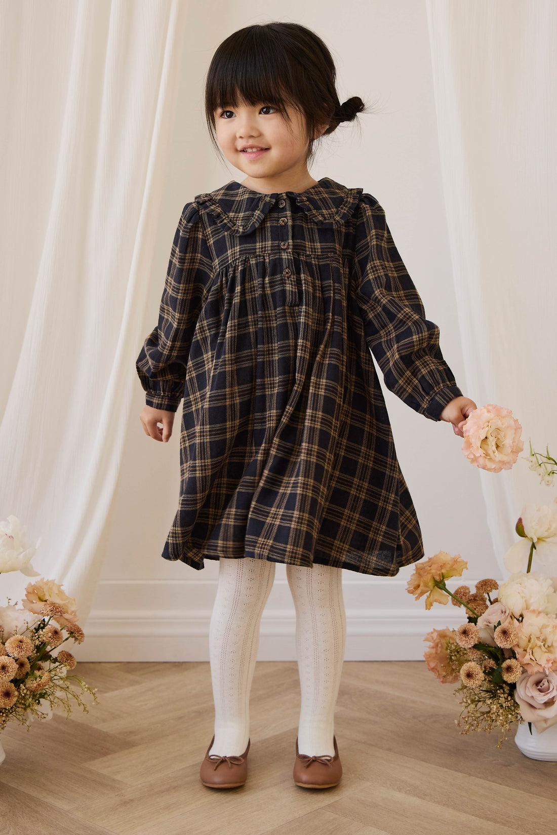 Organic Cotton Ira Dress - Woodland Check Childrens Dress from Jamie Kay USA