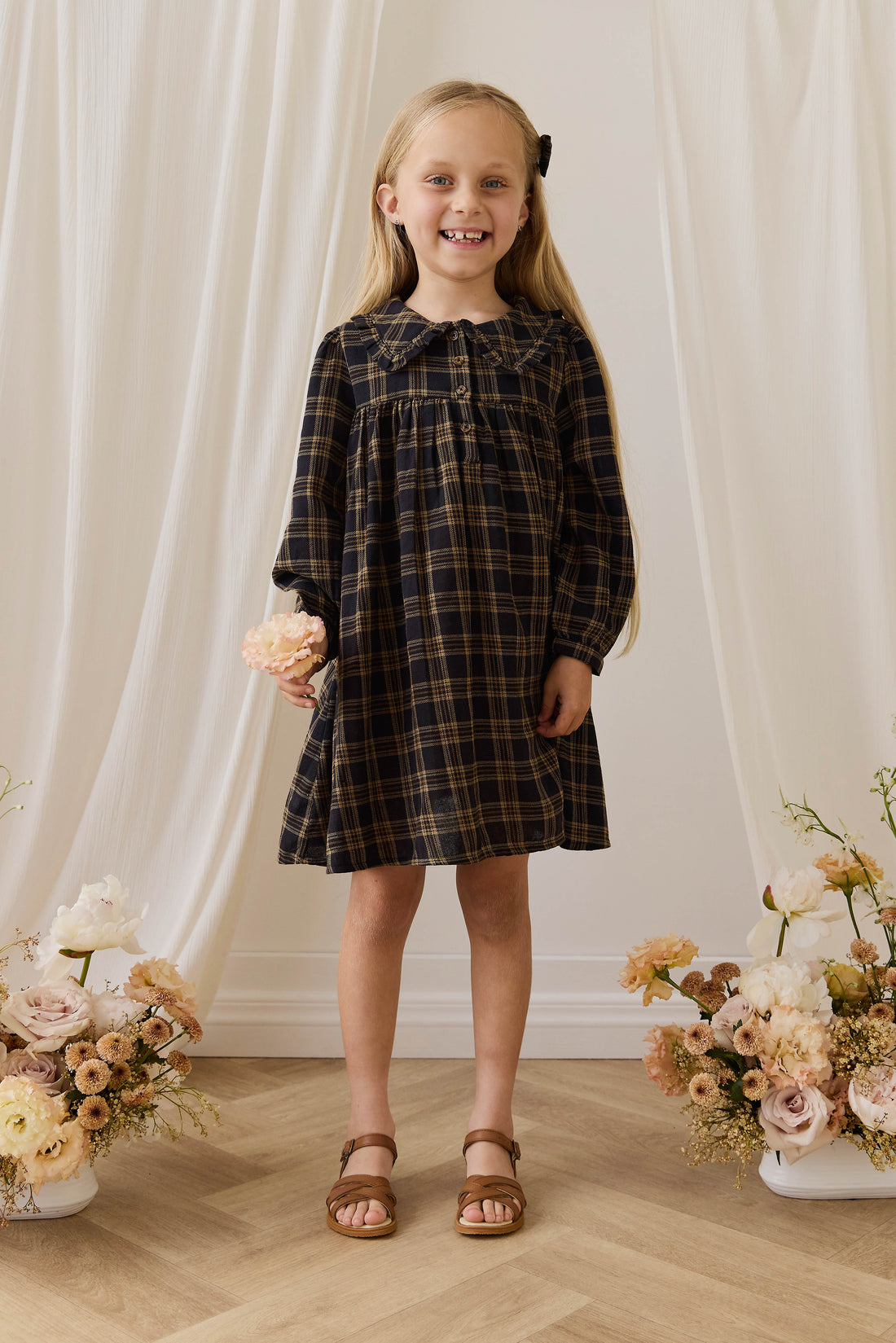 Organic Cotton Ira Dress - Woodland Check Childrens Dress from Jamie Kay USA