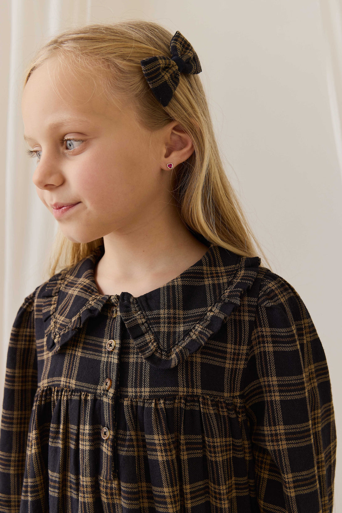 Organic Cotton Desiree Bow - Woodland Check Childrens Hair Accessories from Jamie Kay USA