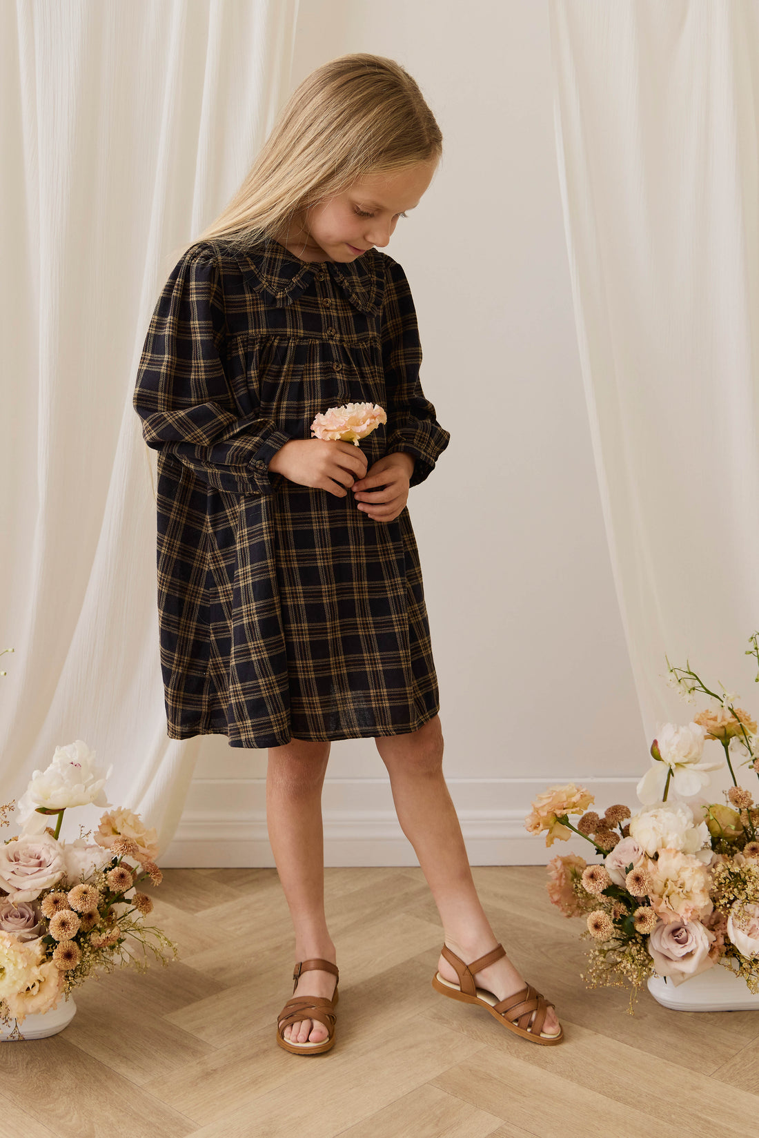Organic Cotton Ira Dress - Woodland Check Childrens Dress from Jamie Kay USA