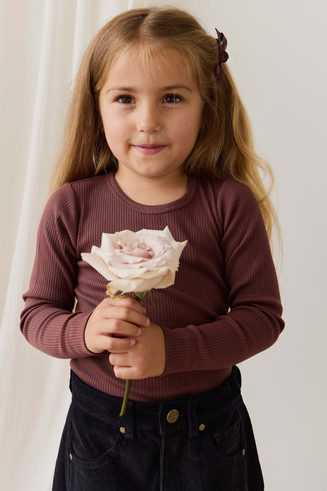 Organic Cotton Modal Marina Long Sleeve Top - Burnt Cinnamon Childrens Top from Jamie Kay USA
