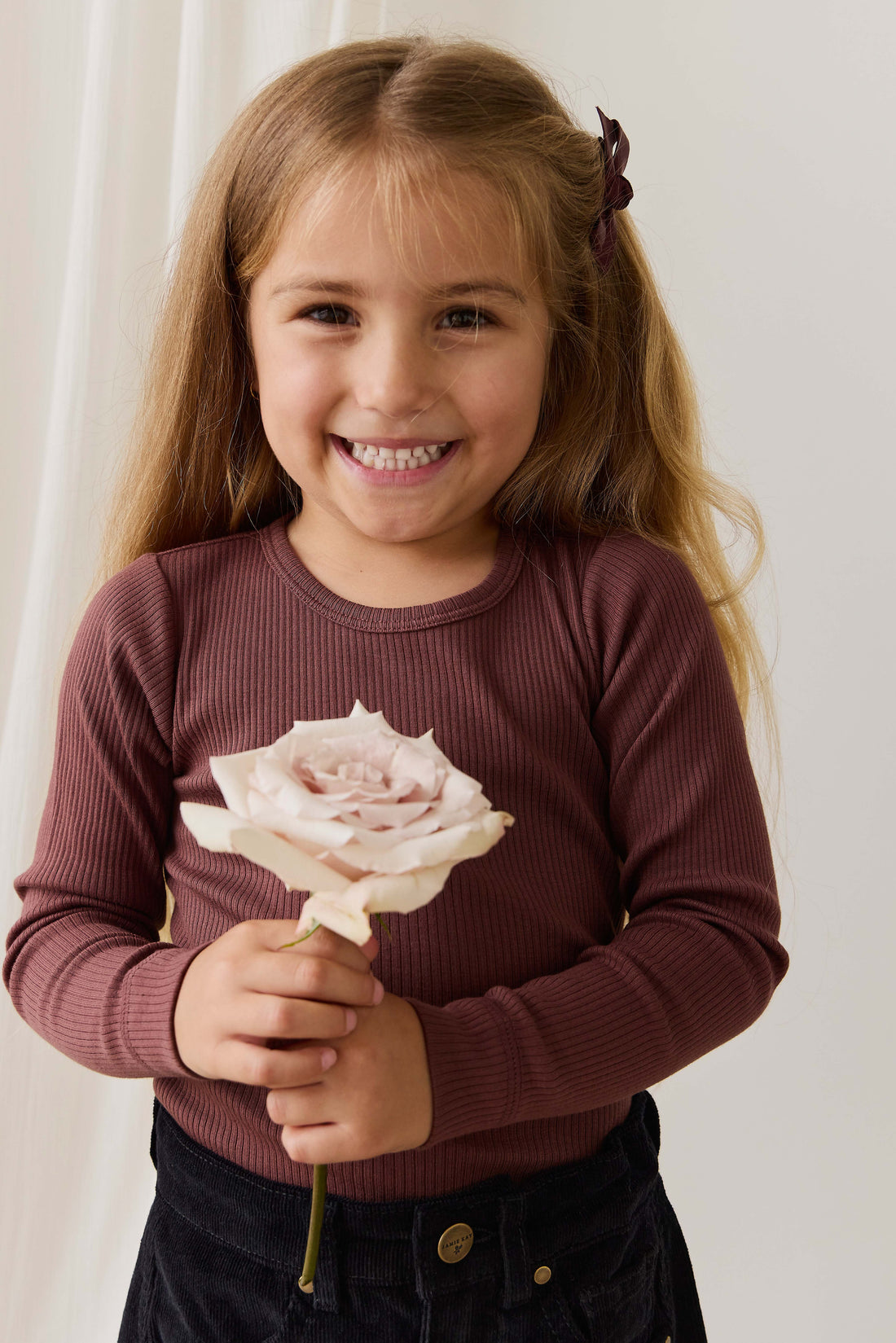 Organic Cotton Modal Marina Long Sleeve Top - Burnt Cinnamon Childrens Top from Jamie Kay USA