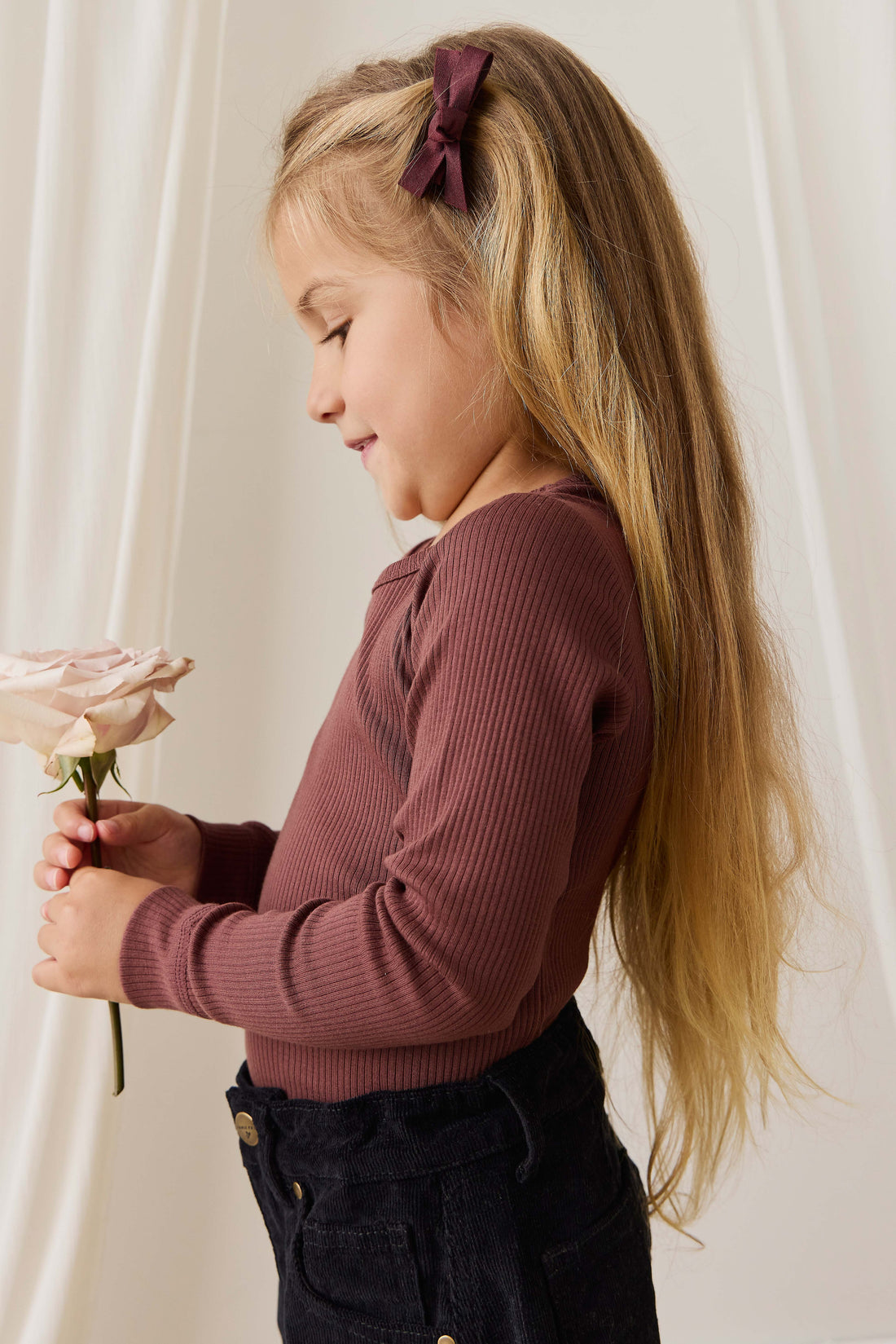 Organic Cotton Modal Marina Long Sleeve Top - Burnt Cinnamon Childrens Top from Jamie Kay USA