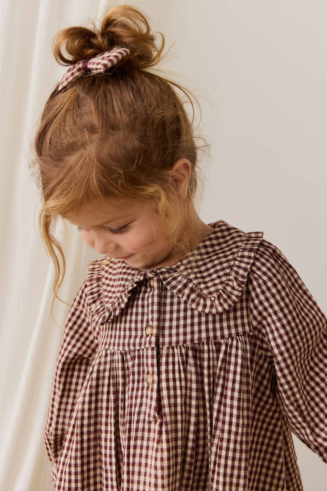 Organic Cotton Ira Dress - Cinnamon Gingham Childrens Dress from Jamie Kay USA