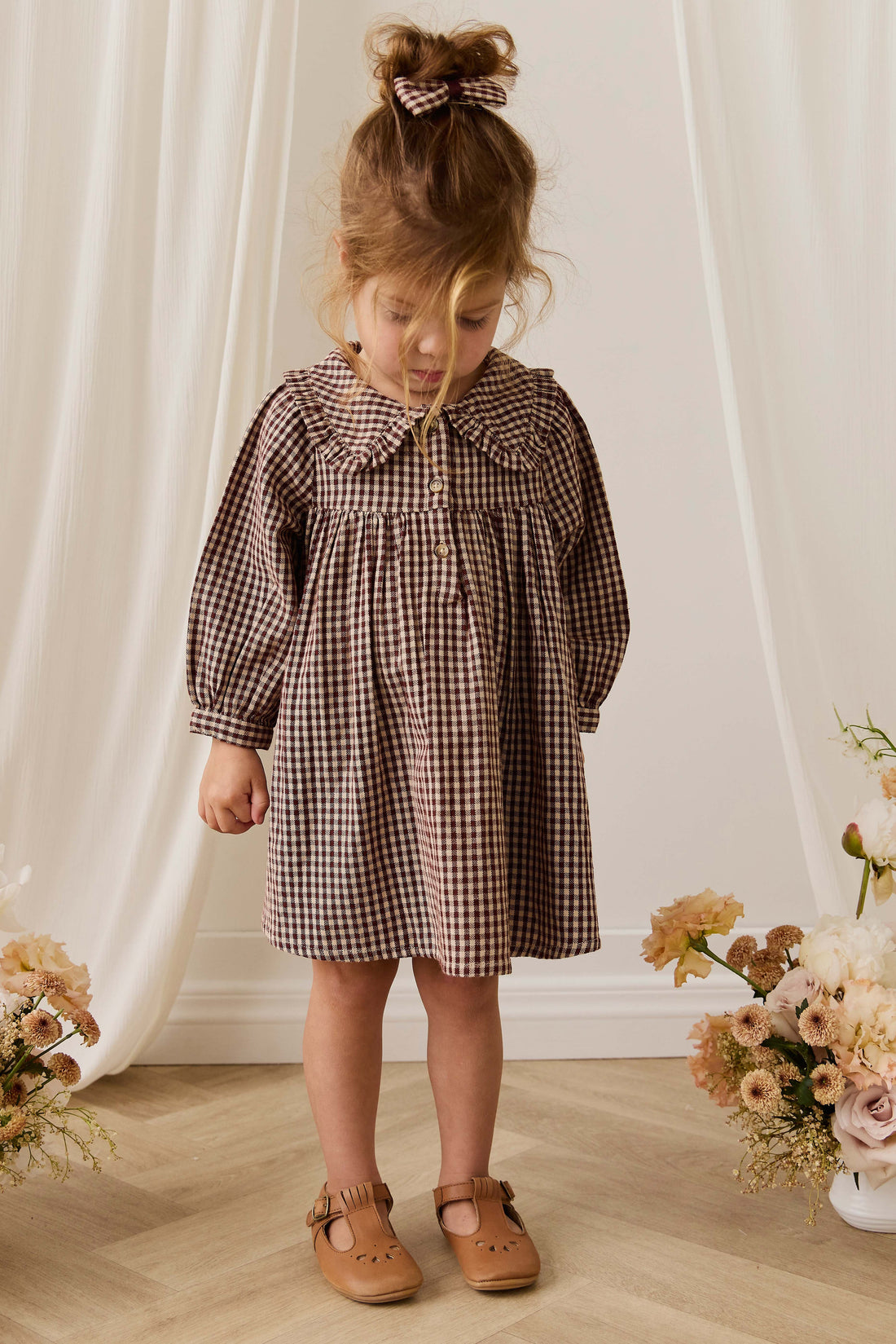 Organic Cotton Ira Dress - Cinnamon Gingham Childrens Dress from Jamie Kay USA
