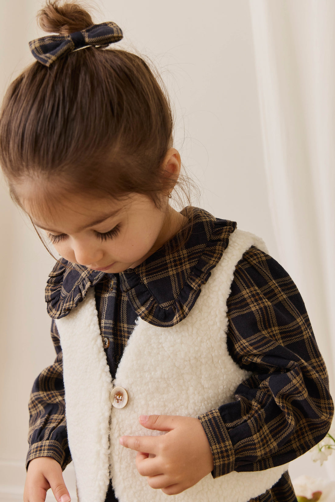 Organic Cotton Desiree Bow - Woodland Check Childrens Hair Accessories from Jamie Kay USA