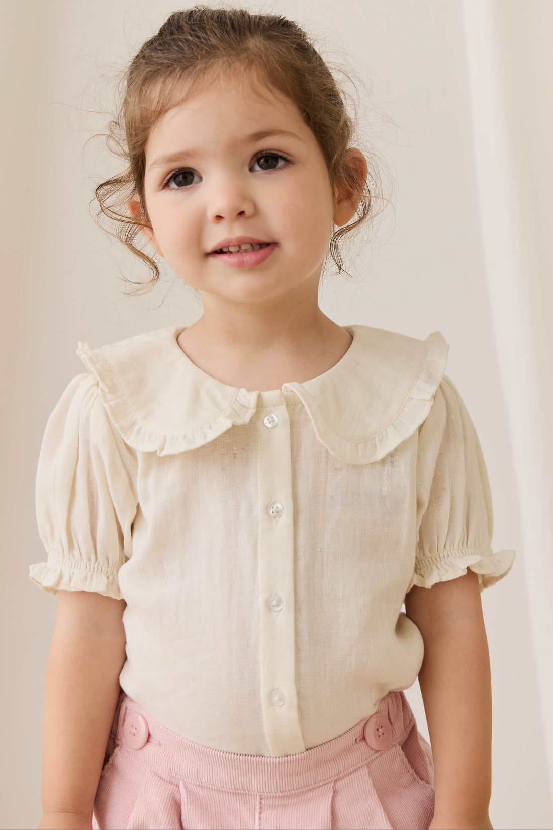 Organic Cotton Muslin Bowie Blouse - Parchment Childrens Top from Jamie Kay USA