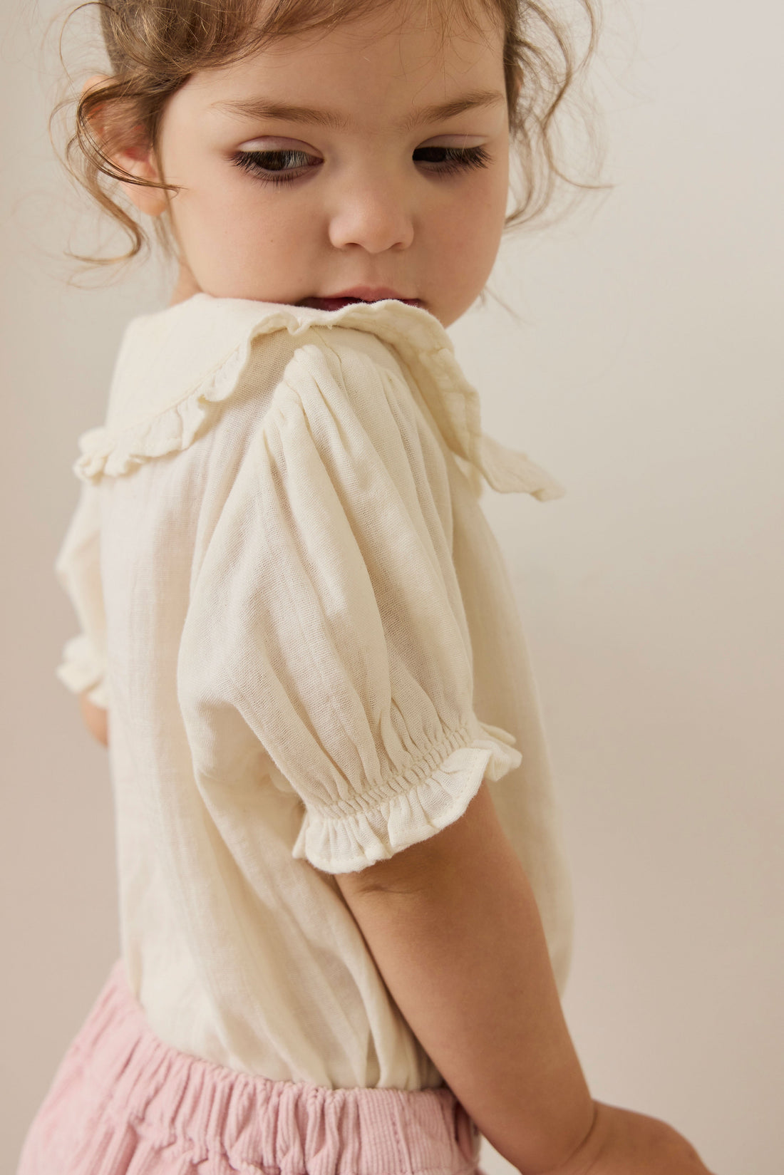 Organic Cotton Muslin Bowie Blouse - Parchment Childrens Top from Jamie Kay USA