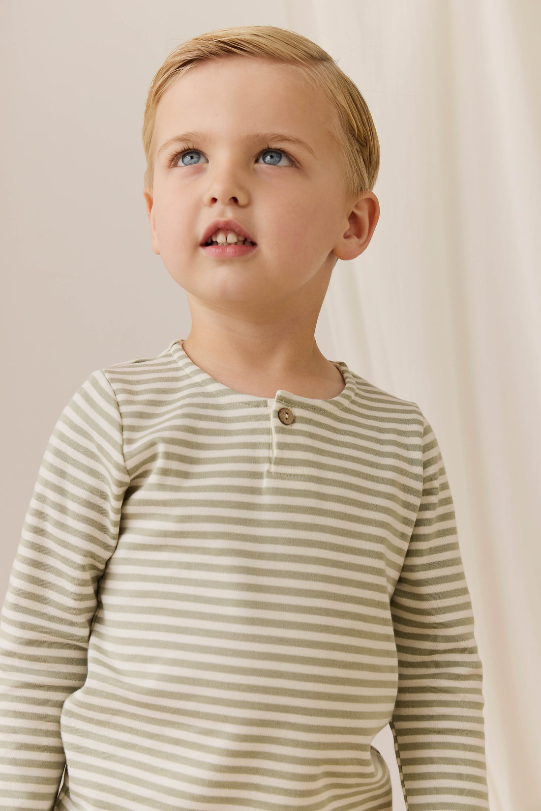 Pima Cotton Shae Top - Narrow Stripe Lichen / Cloud Childrens Top from Jamie Kay USA