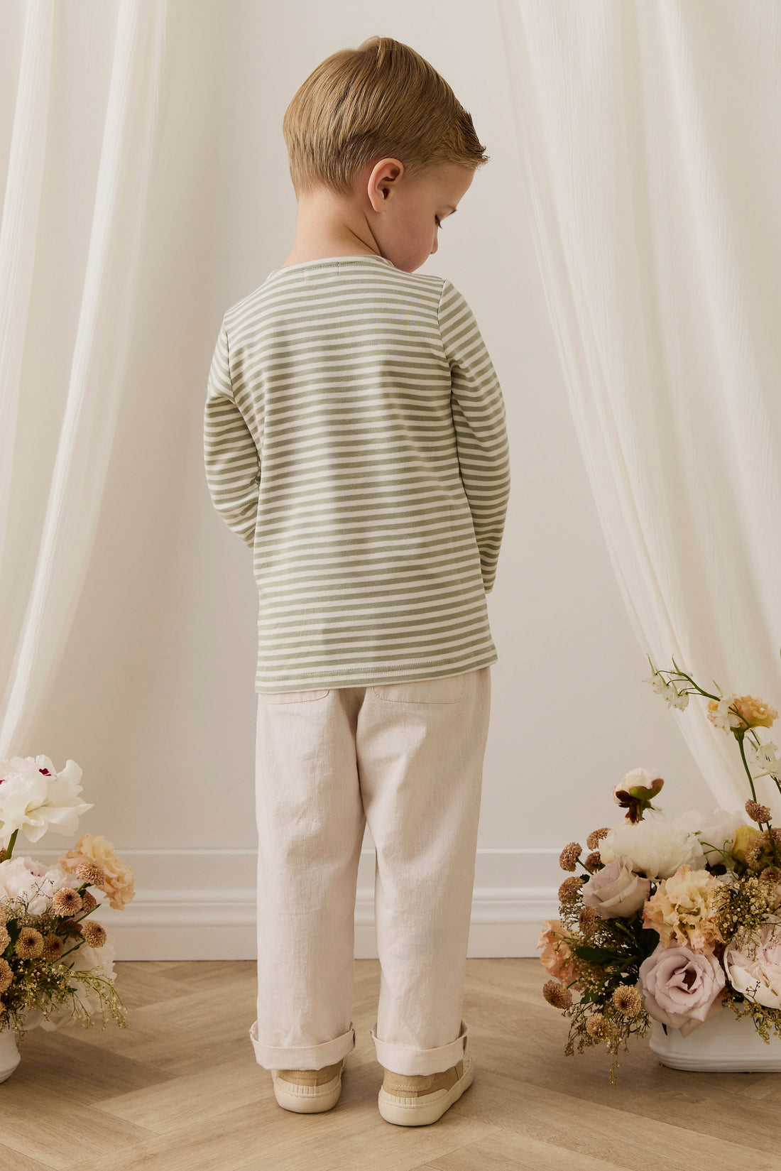 Pima Cotton Shae Top - Narrow Stripe Lichen / Cloud Childrens Top from Jamie Kay USA